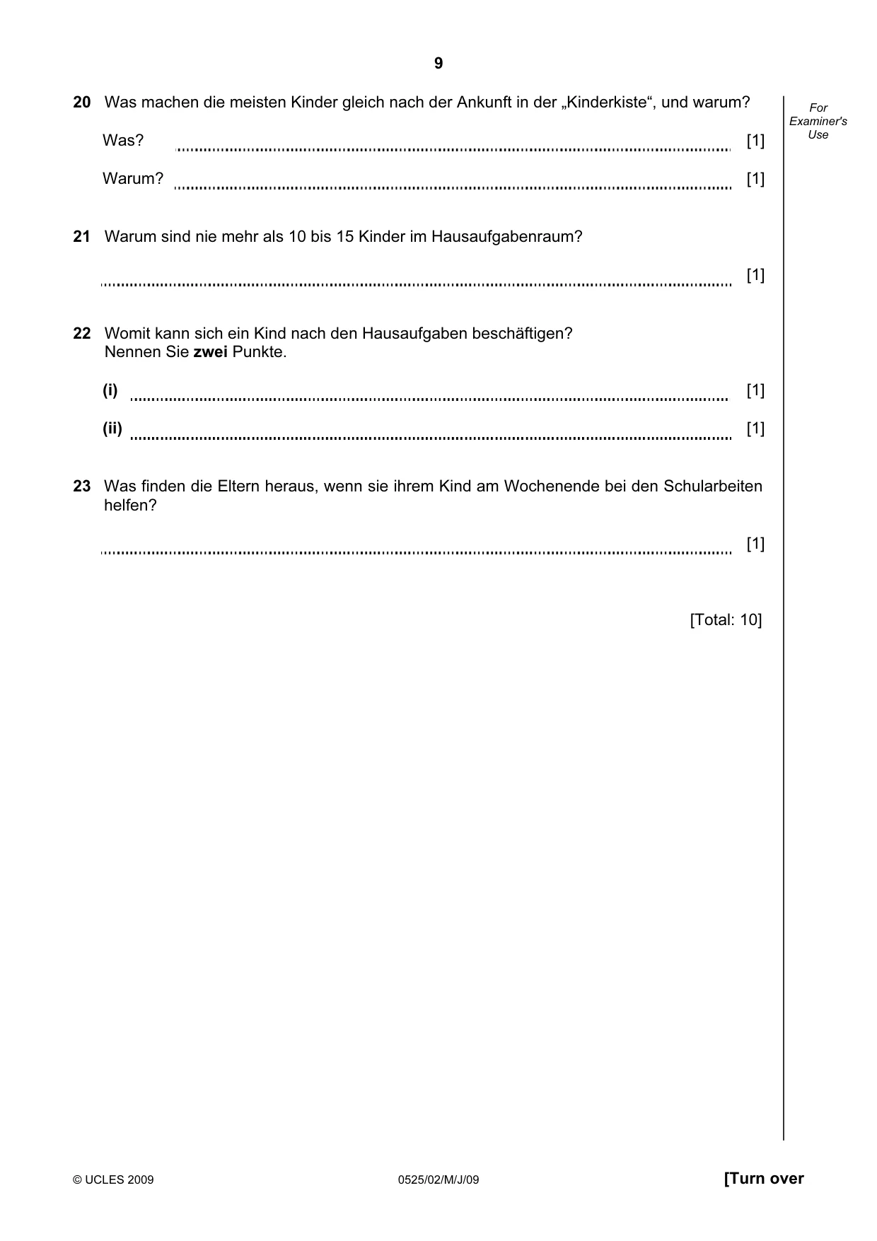 Cambridge IGCSE German - Foreign Language 0525 2009 May/June Paper 2 · Variant 1 question paper, page 9 of 16