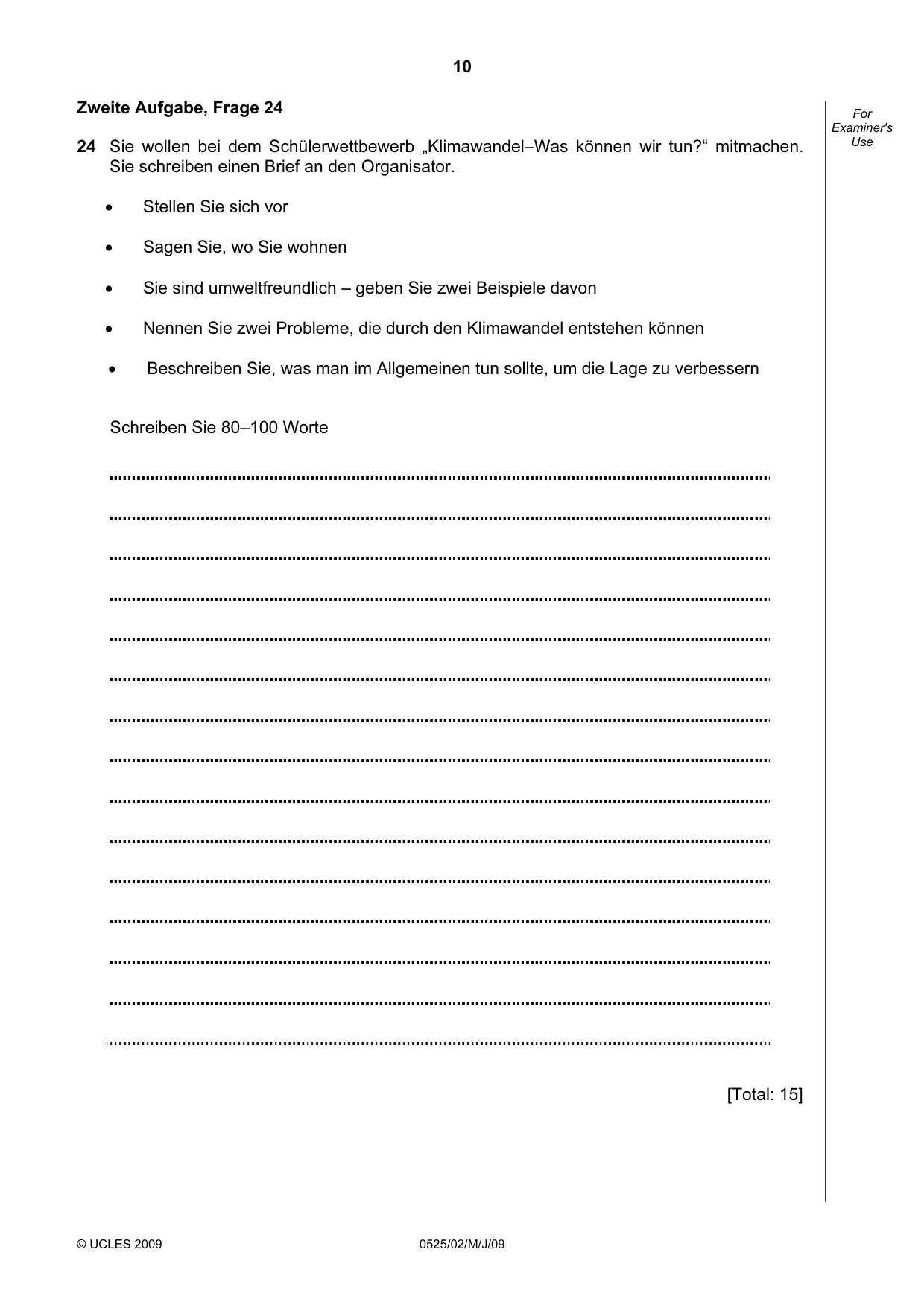 Cambridge IGCSE German - Foreign Language 0525 2009 May/June Paper 2 · Variant 1 question paper, page 10 of 16