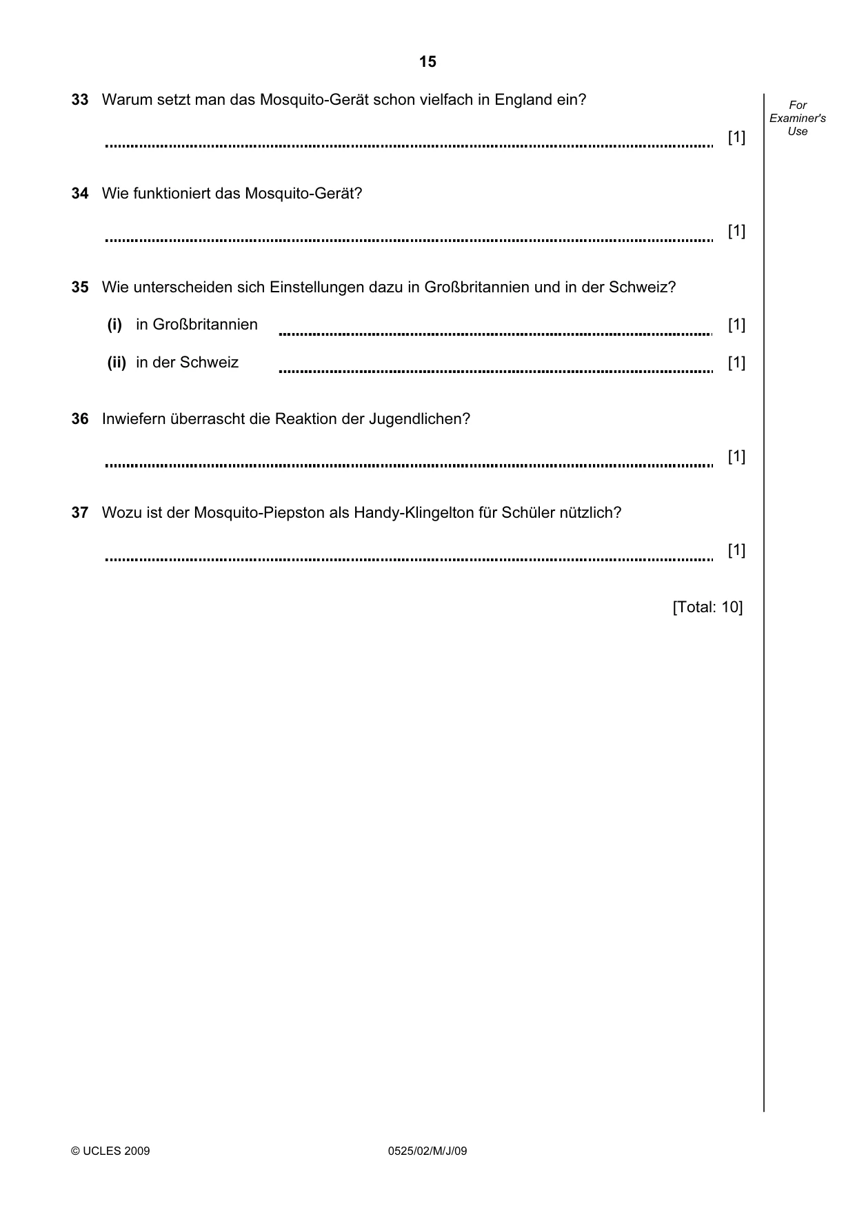 Cambridge IGCSE German - Foreign Language 0525 2009 May/June Paper 2 · Variant 1 question paper, page 15 of 16