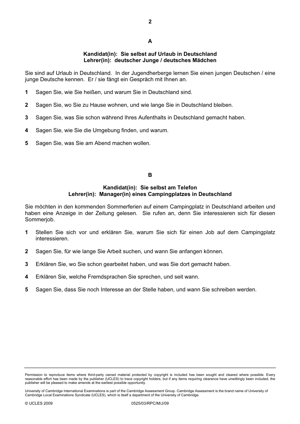 Cambridge IGCSE German - Foreign Language 0525 2009 May/June Paper 3 · Variant 1 question paper, page 2 of 18