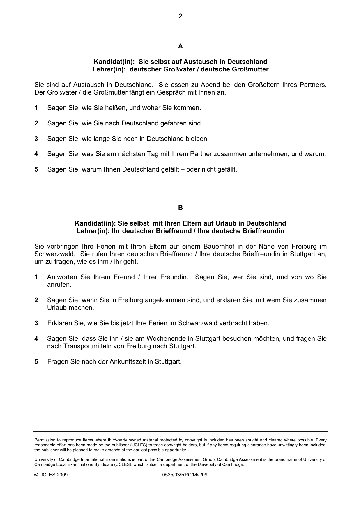 Cambridge IGCSE German - Foreign Language 0525 2009 May/June Paper 3 · Variant 1 question paper, page 12 of 18