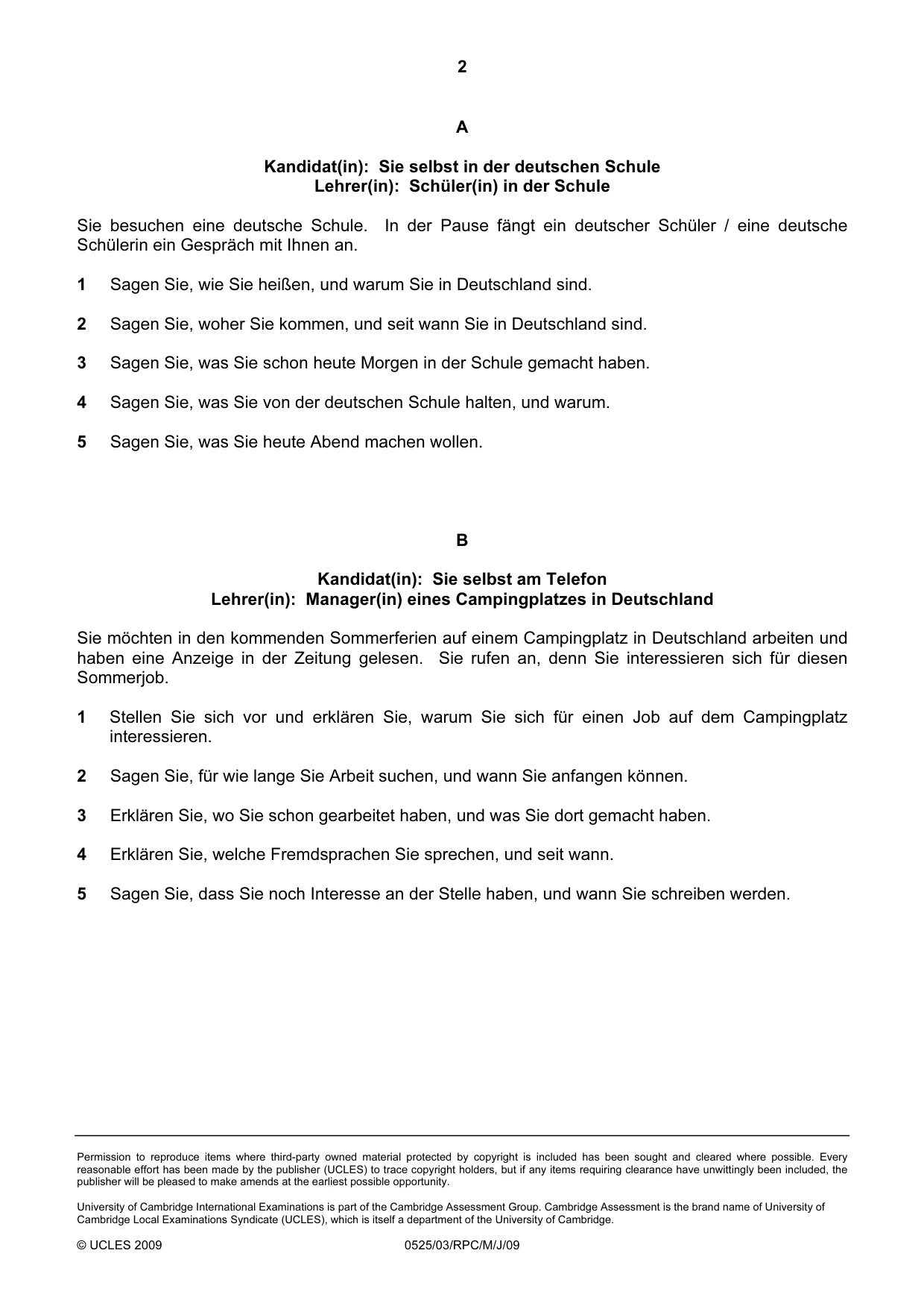 Cambridge IGCSE German - Foreign Language 0525 2009 May/June Paper 3 · Variant 1 question paper, page 14 of 18