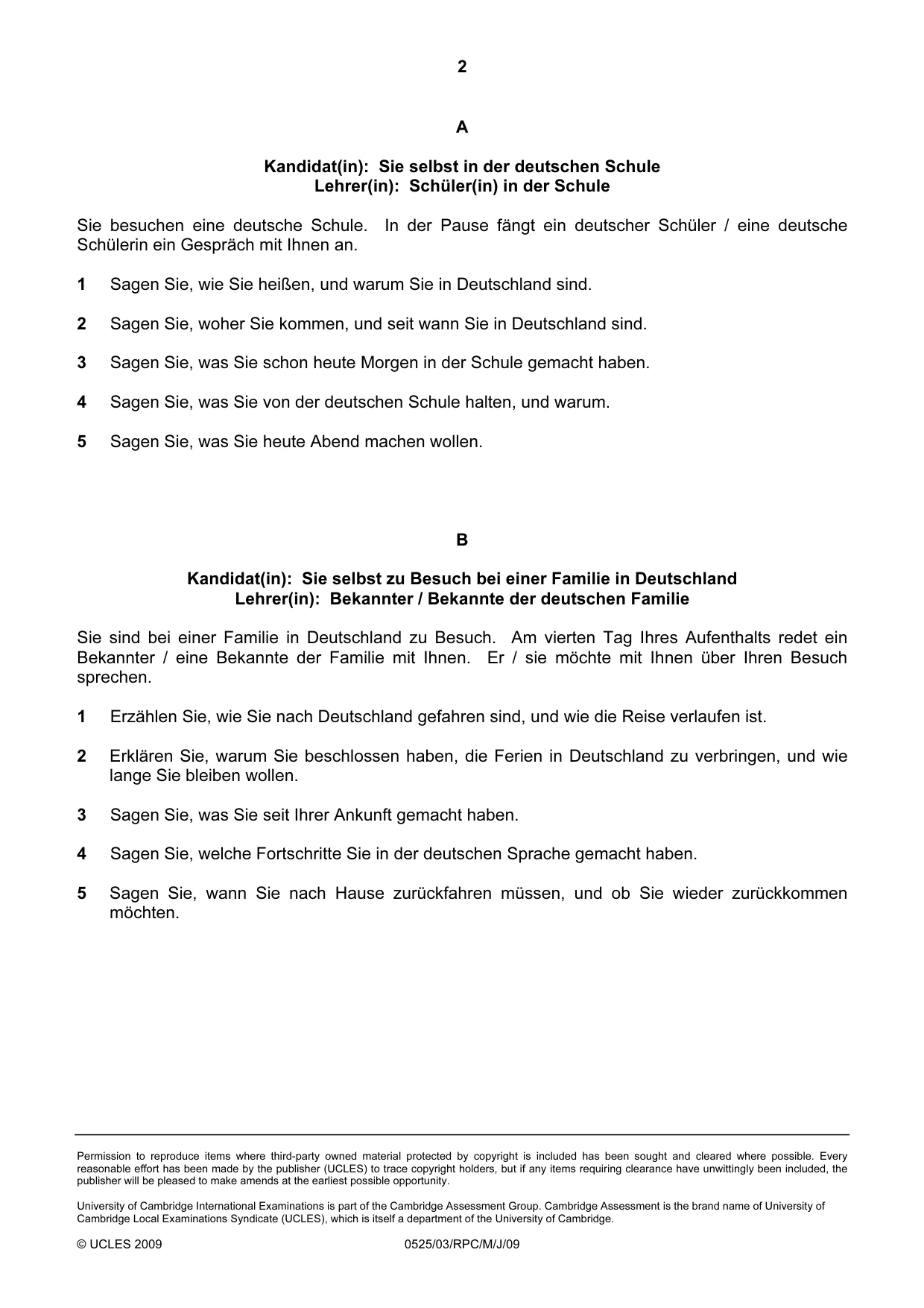 Cambridge IGCSE German - Foreign Language 0525 2009 May/June Paper 3 · Variant 1 question paper, page 16 of 18