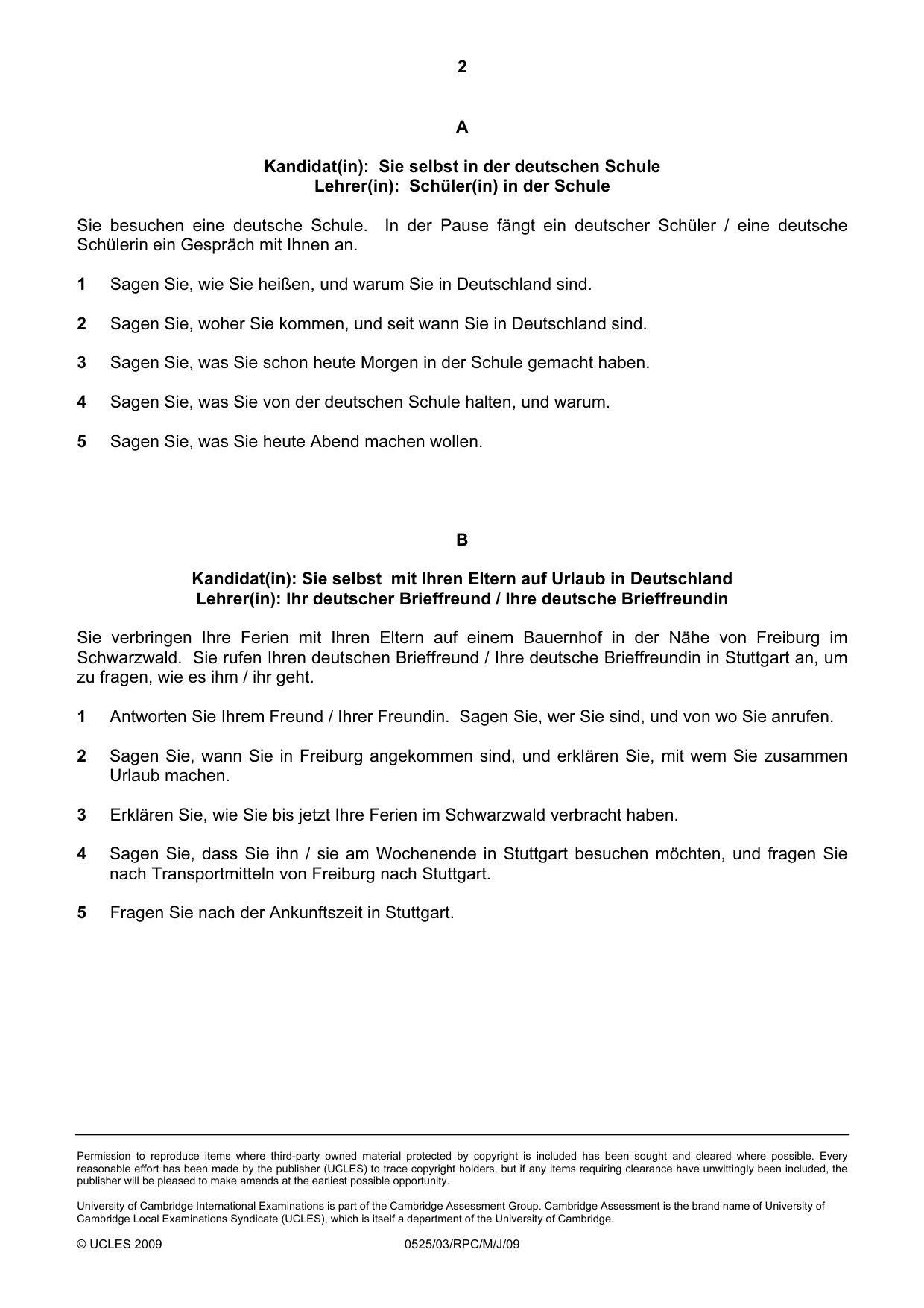 Cambridge IGCSE German - Foreign Language 0525 2009 May/June Paper 3 · Variant 1 question paper, page 18 of 18