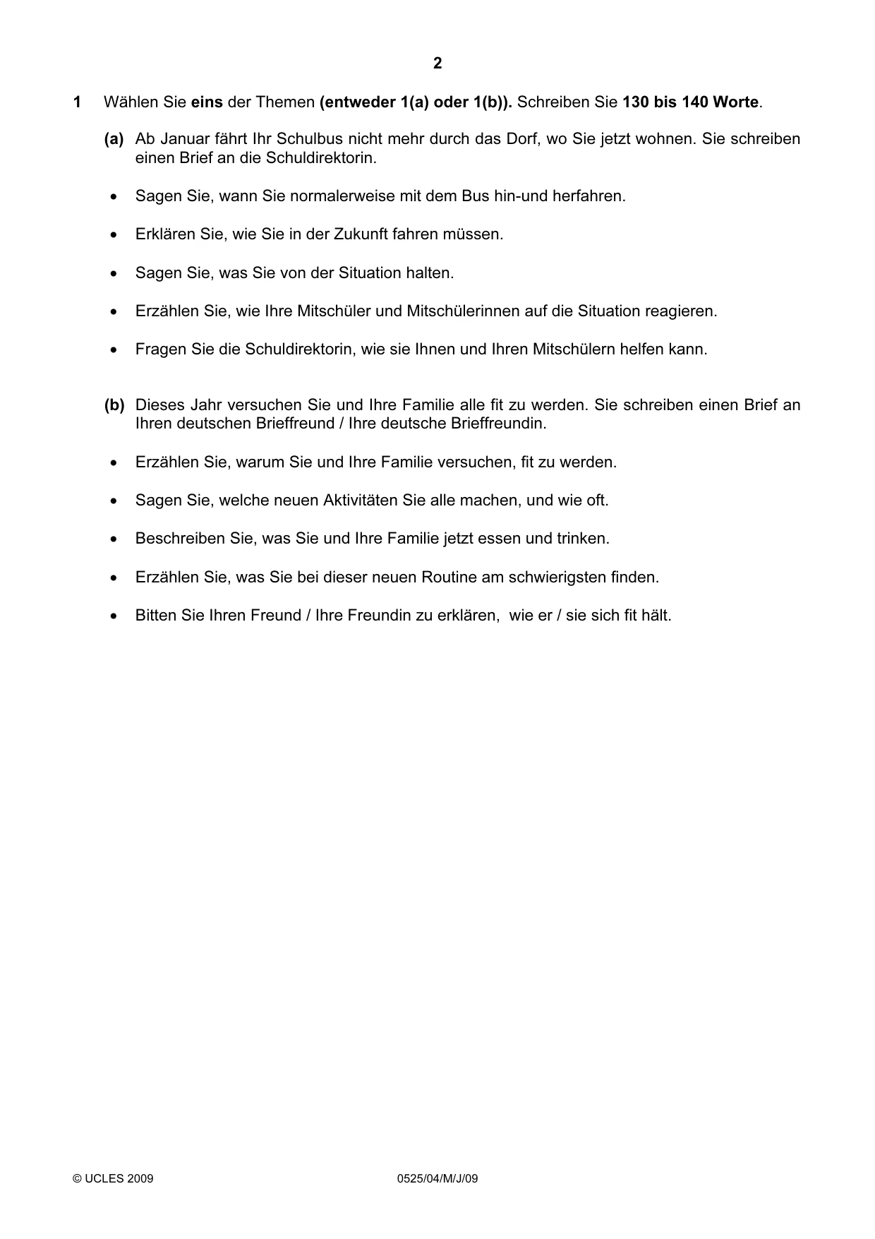 Cambridge IGCSE German - Foreign Language 0525 2009 May/June Paper 4 · Variant 1 question paper, page 2 of 4