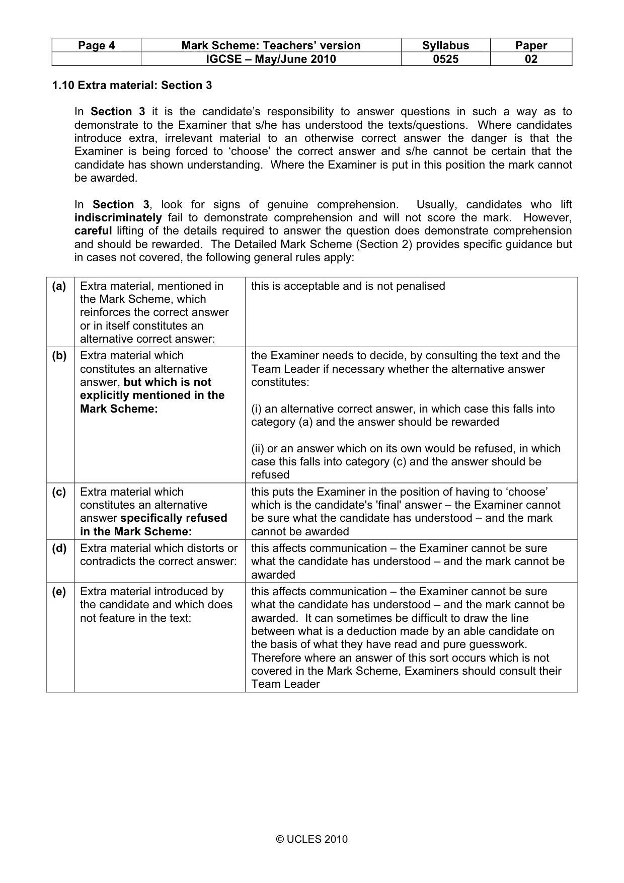 Mark scheme, page 4 of 10