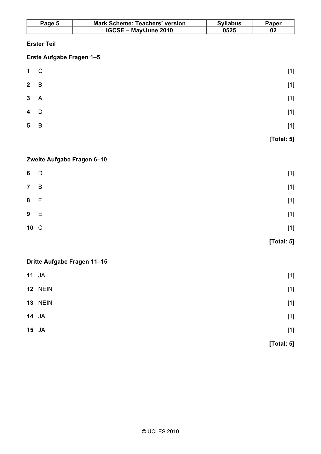 Mark scheme, page 5 of 10