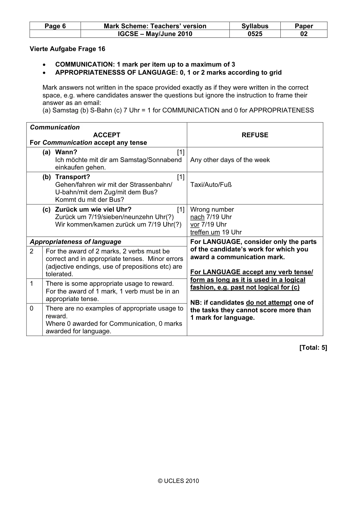 Mark scheme, page 6 of 10