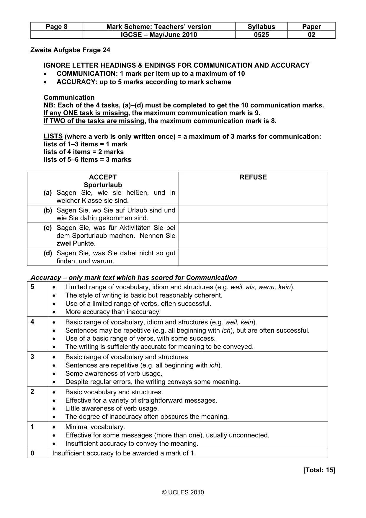 Mark scheme, page 8 of 10