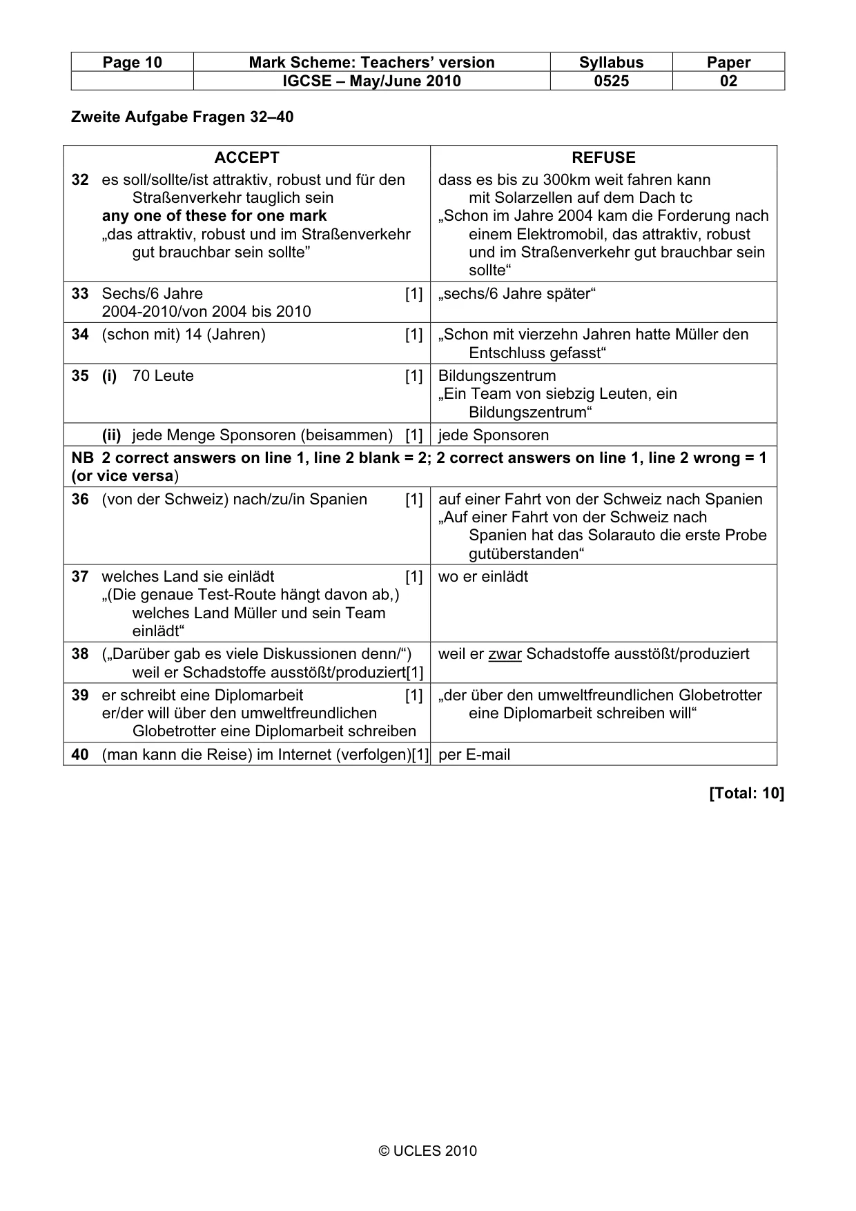 Mark scheme, page 10 of 10