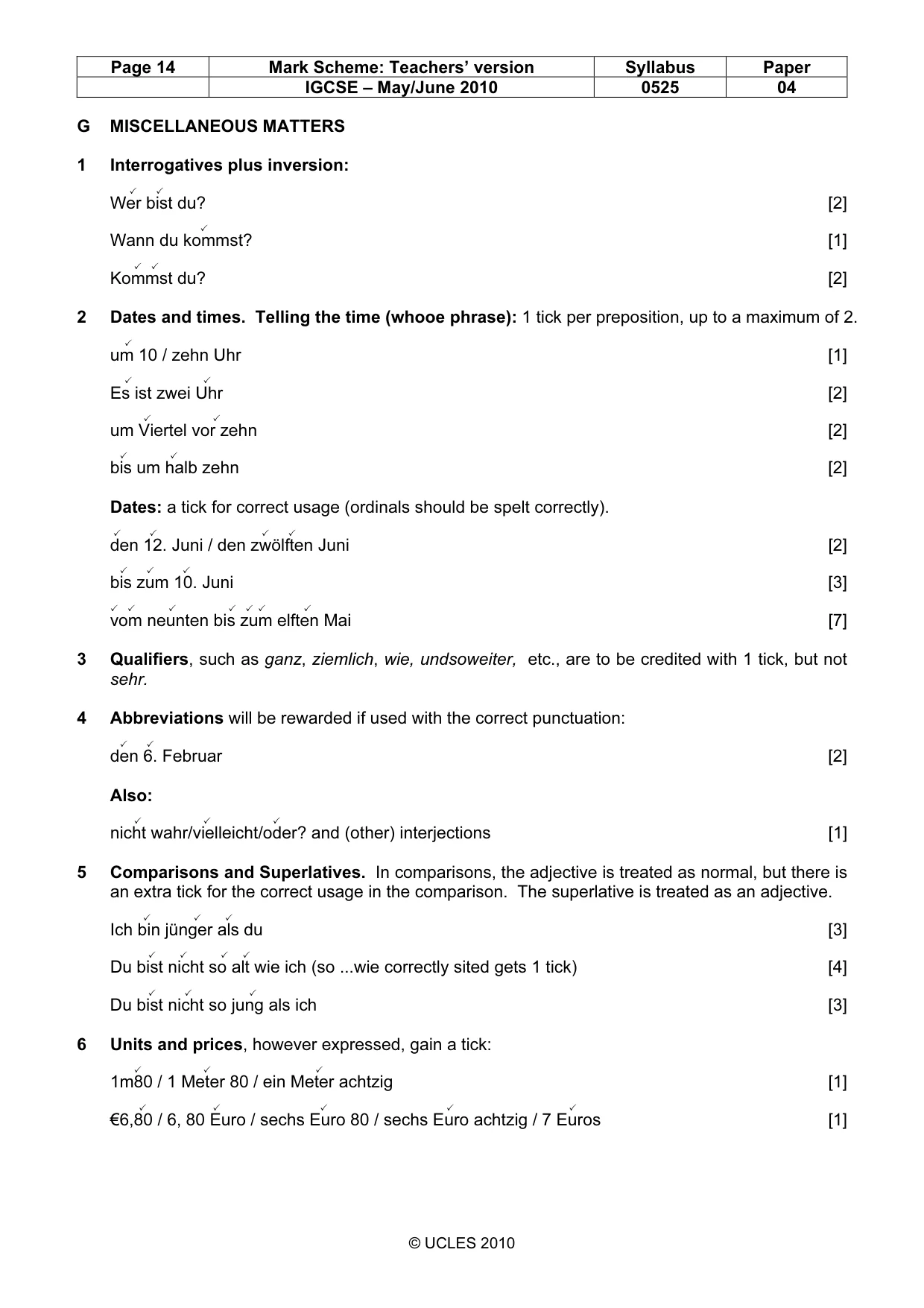 Mark scheme, page 14 of 15