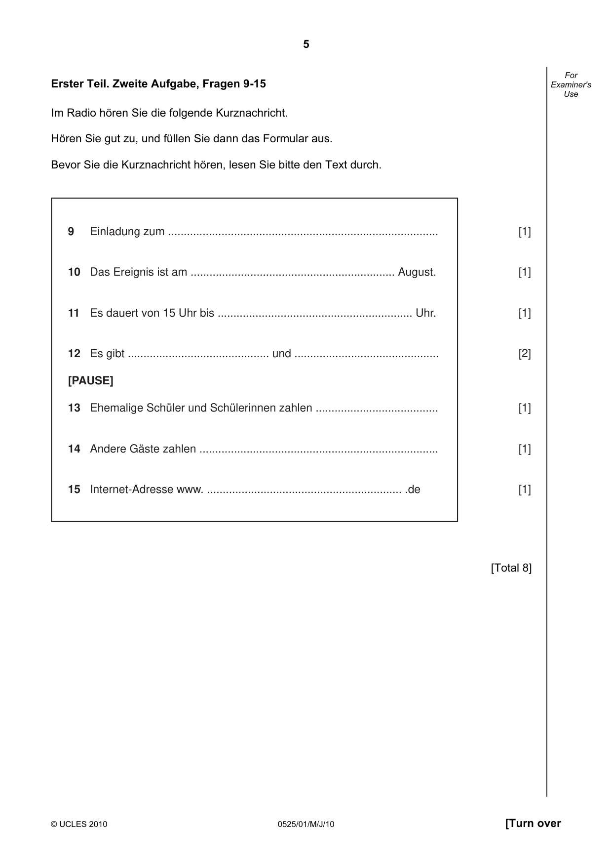 Cambridge IGCSE German - Foreign Language 0525 2010 May/June Paper 1 · Variant 1 question paper, page 5 of 12