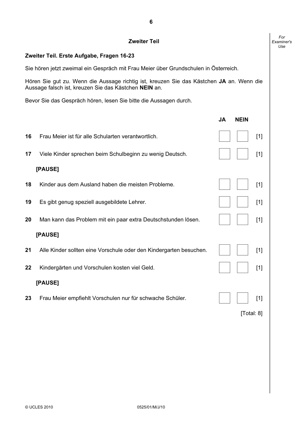 Cambridge IGCSE German - Foreign Language 0525 2010 May/June Paper 1 · Variant 1 question paper, page 6 of 12