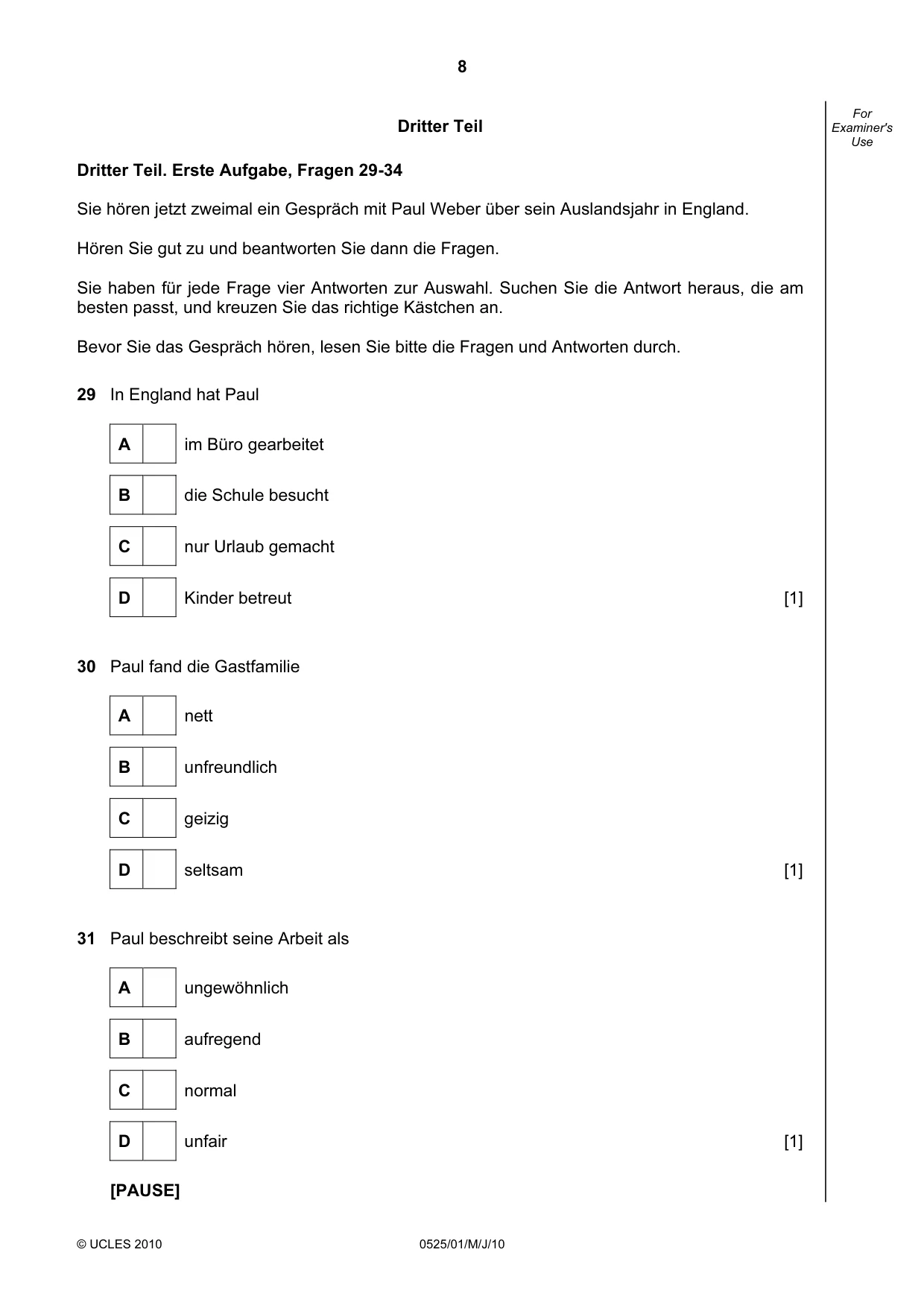 Cambridge IGCSE German - Foreign Language 0525 2010 May/June Paper 1 · Variant 1 question paper, page 8 of 12