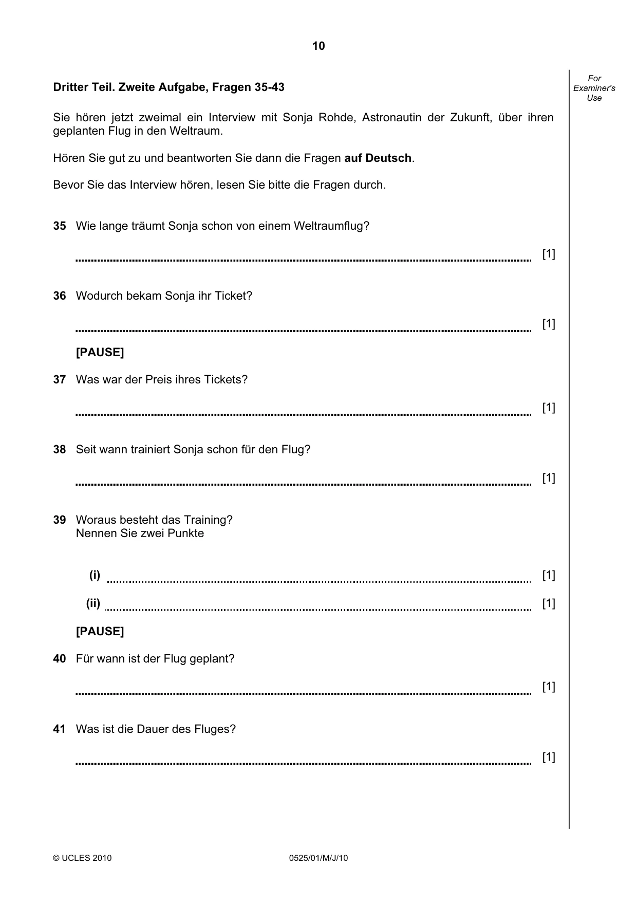 Cambridge IGCSE German - Foreign Language 0525 2010 May/June Paper 1 · Variant 1 question paper, page 10 of 12
