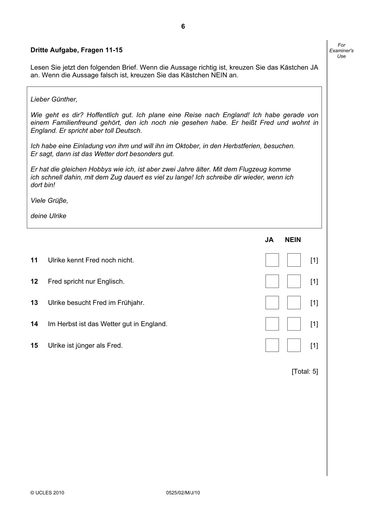 Cambridge IGCSE German - Foreign Language 0525 2010 May/June Paper 2 · Variant 1 question paper, page 6 of 16