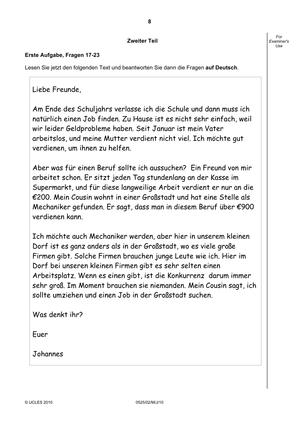 Cambridge IGCSE German - Foreign Language 0525 2010 May/June Paper 2 · Variant 1 question paper, page 8 of 16