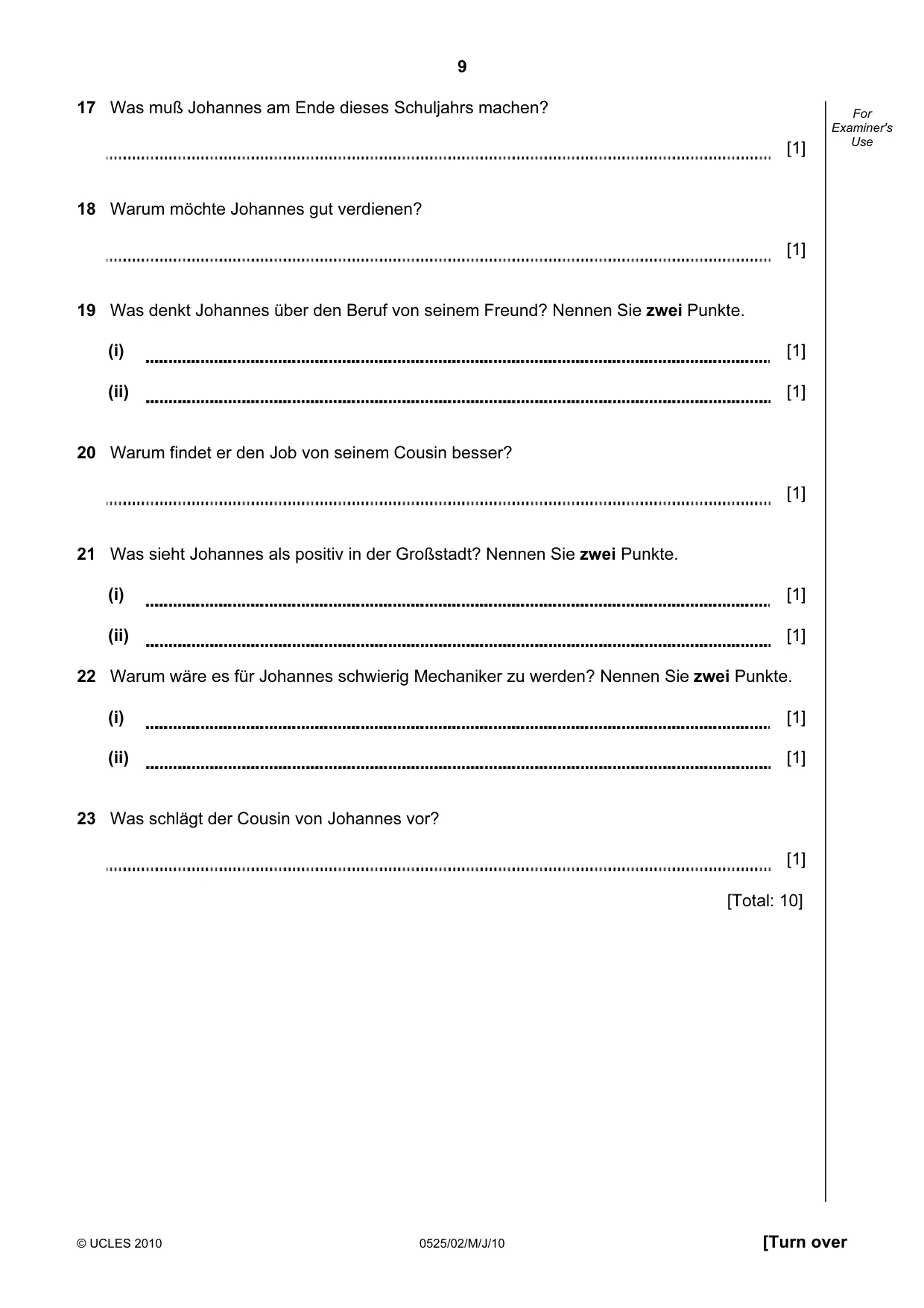 Cambridge IGCSE German - Foreign Language 0525 2010 May/June Paper 2 · Variant 1 question paper, page 9 of 16