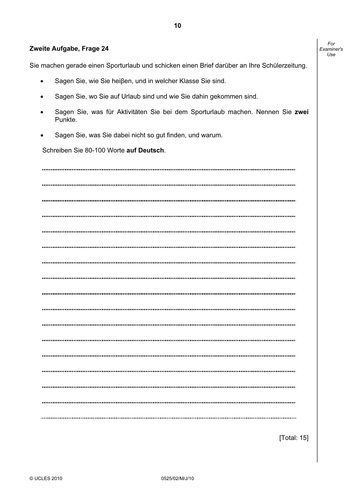 Cambridge IGCSE German - Foreign Language 0525 2010 May/June Paper 2 · Variant 1 question paper, page 10 of 16