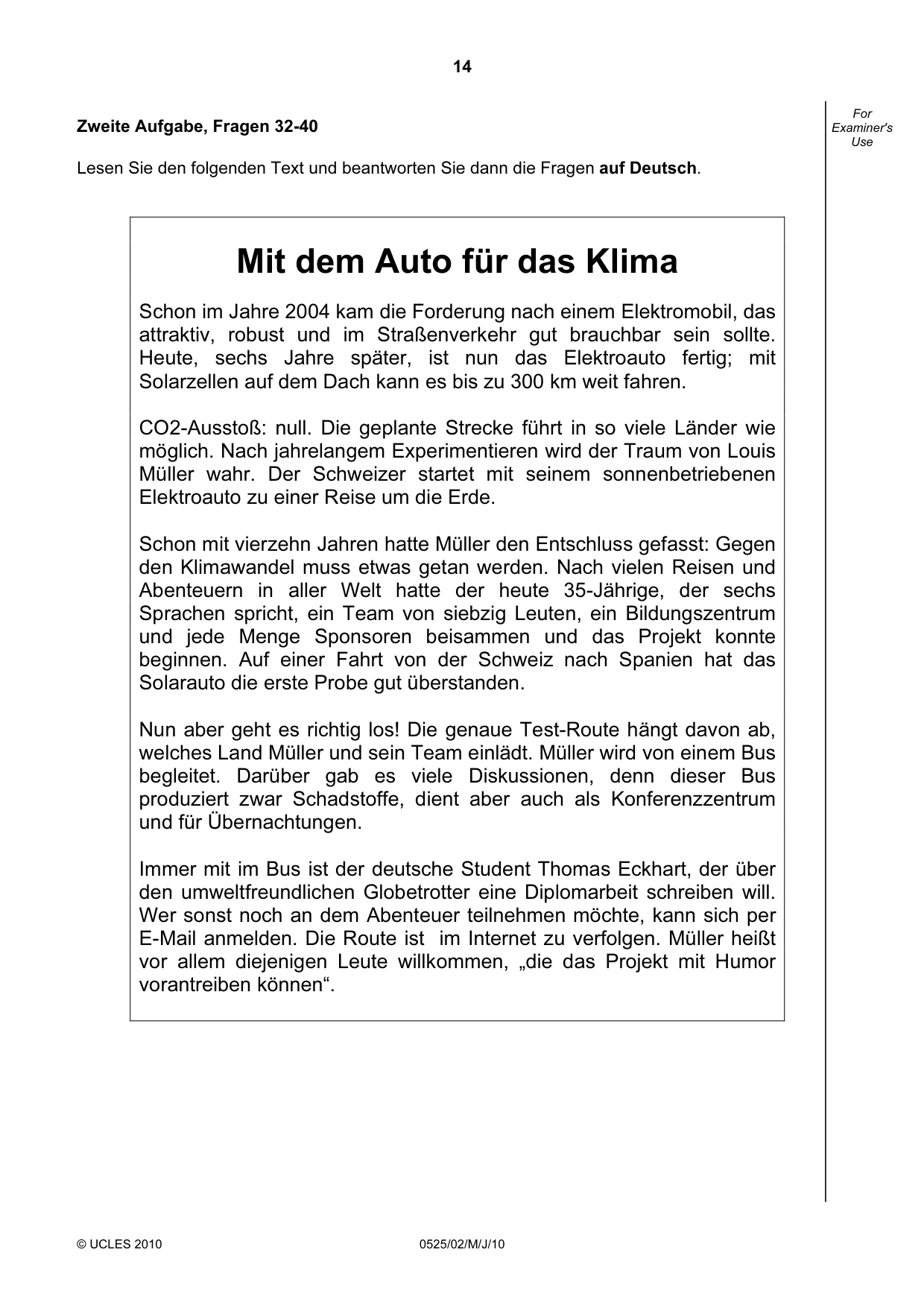 Cambridge IGCSE German - Foreign Language 0525 2010 May/June Paper 2 · Variant 1 question paper, page 14 of 16