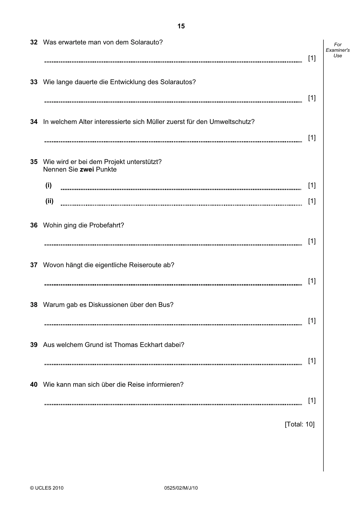 Cambridge IGCSE German - Foreign Language 0525 2010 May/June Paper 2 · Variant 1 question paper, page 15 of 16
