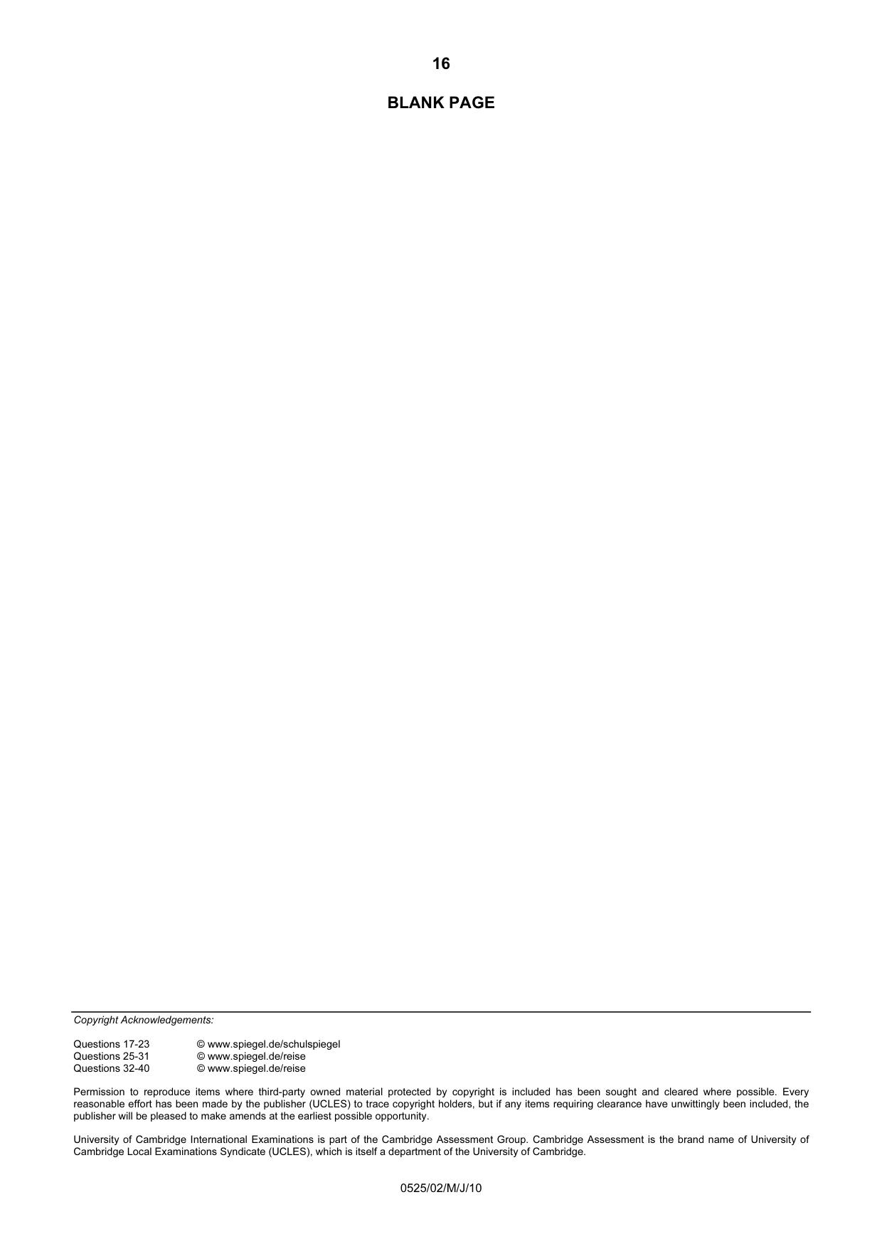 Cambridge IGCSE German - Foreign Language 0525 2010 May/June Paper 2 · Variant 1 question paper, page 16 of 16
