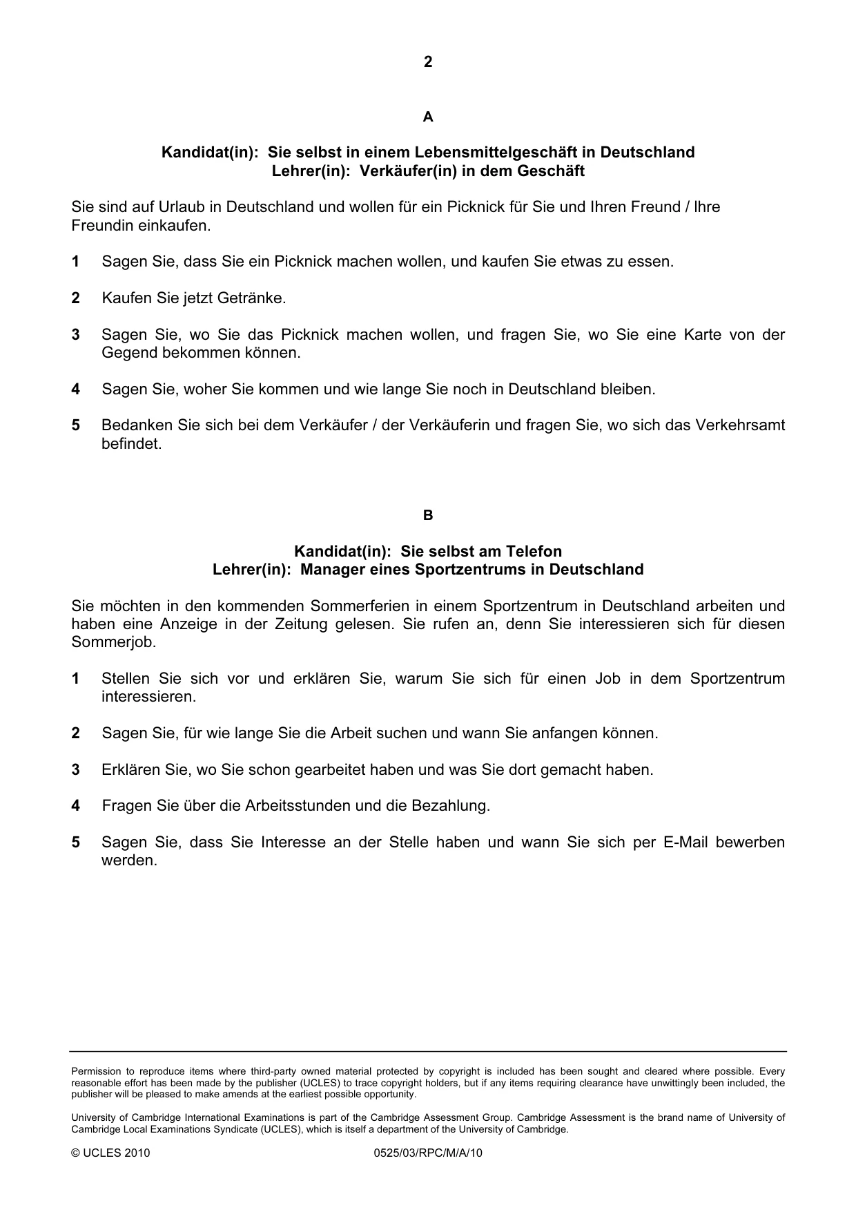 Cambridge IGCSE German - Foreign Language 0525 2010 May/June Paper 3 · Variant 1 question paper, page 2 of 18