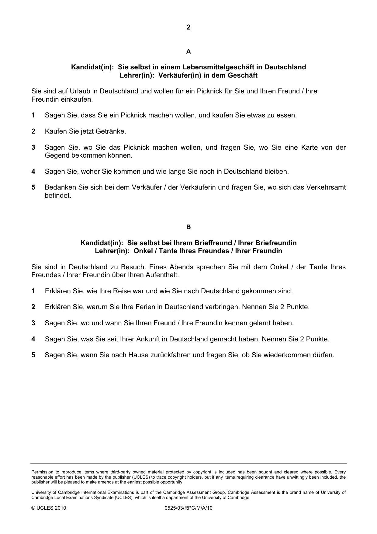 Cambridge IGCSE German - Foreign Language 0525 2010 May/June Paper 3 · Variant 1 question paper, page 4 of 18
