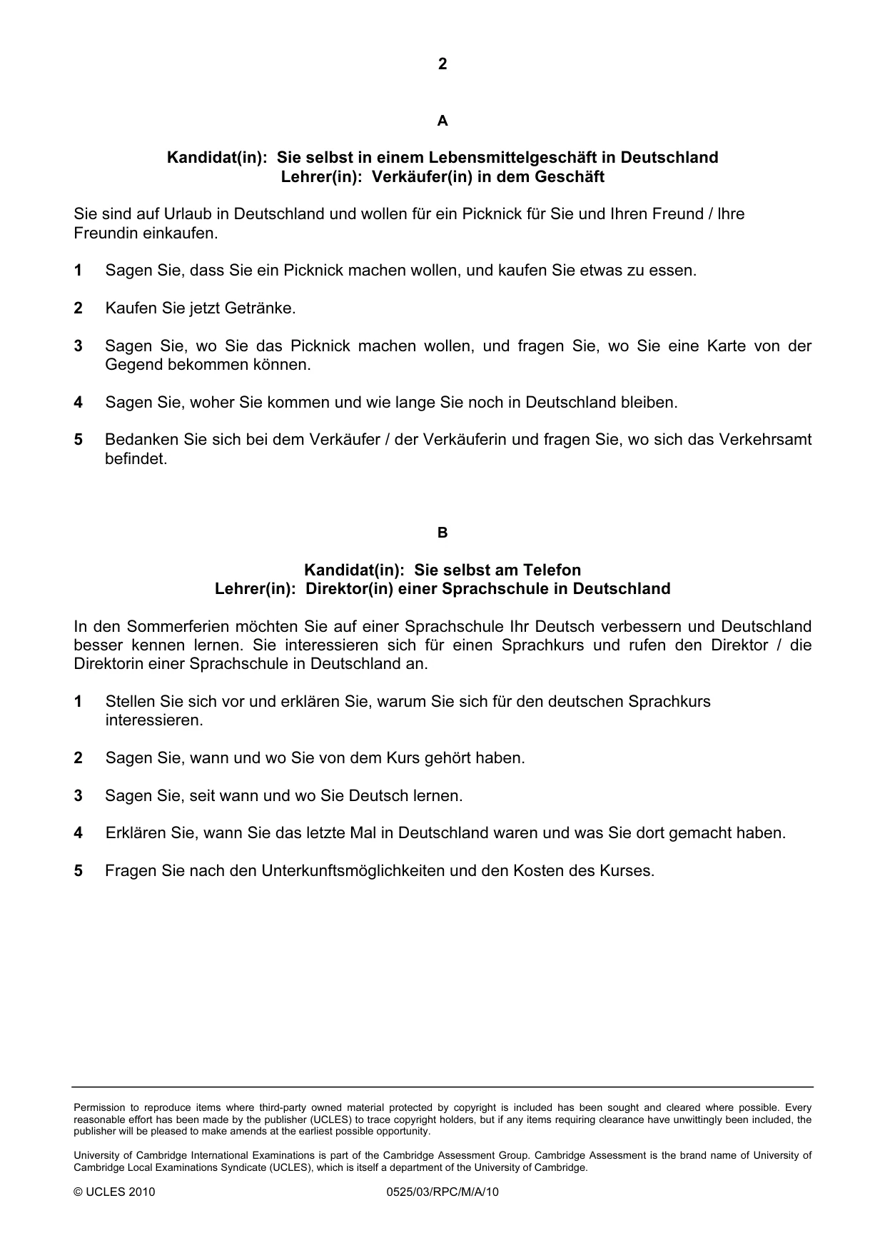 Cambridge IGCSE German - Foreign Language 0525 2010 May/June Paper 3 · Variant 1 question paper, page 6 of 18