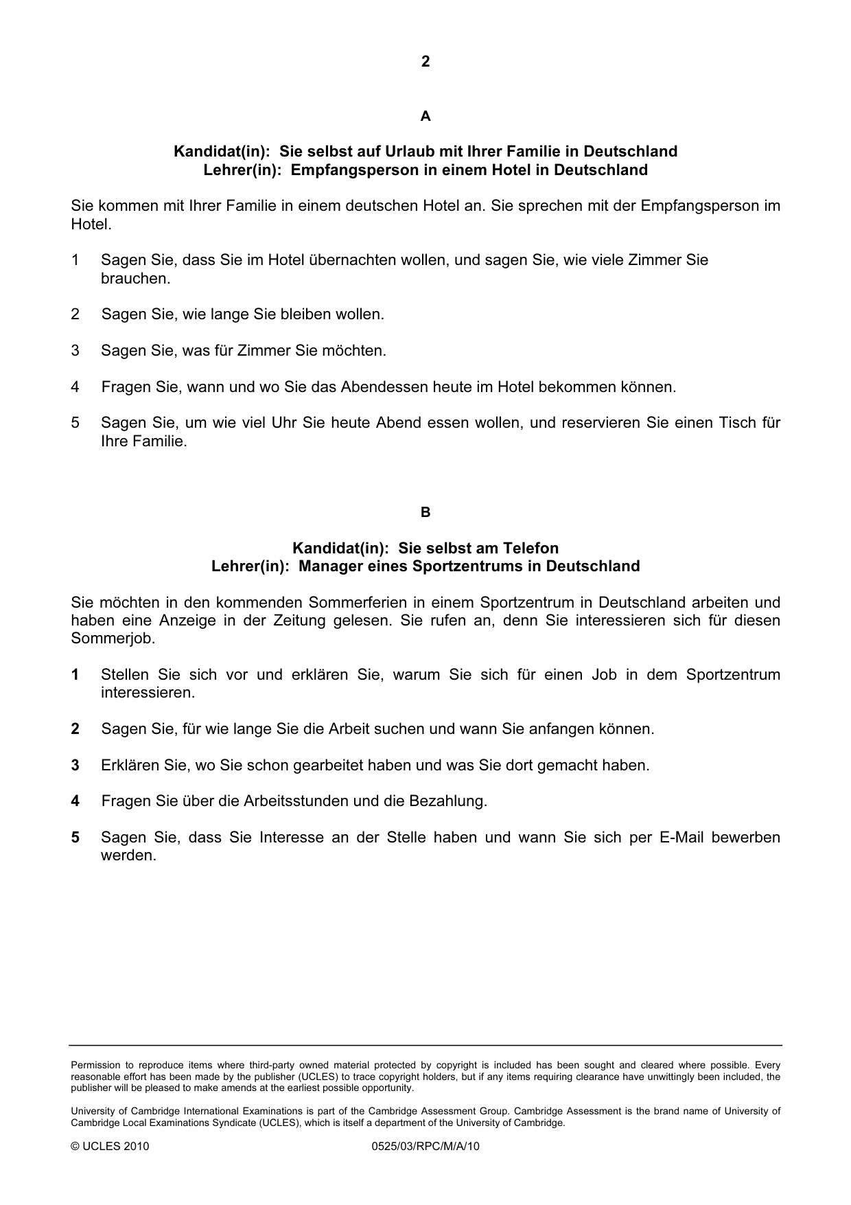 Cambridge IGCSE German - Foreign Language 0525 2010 May/June Paper 3 · Variant 1 question paper, page 8 of 18