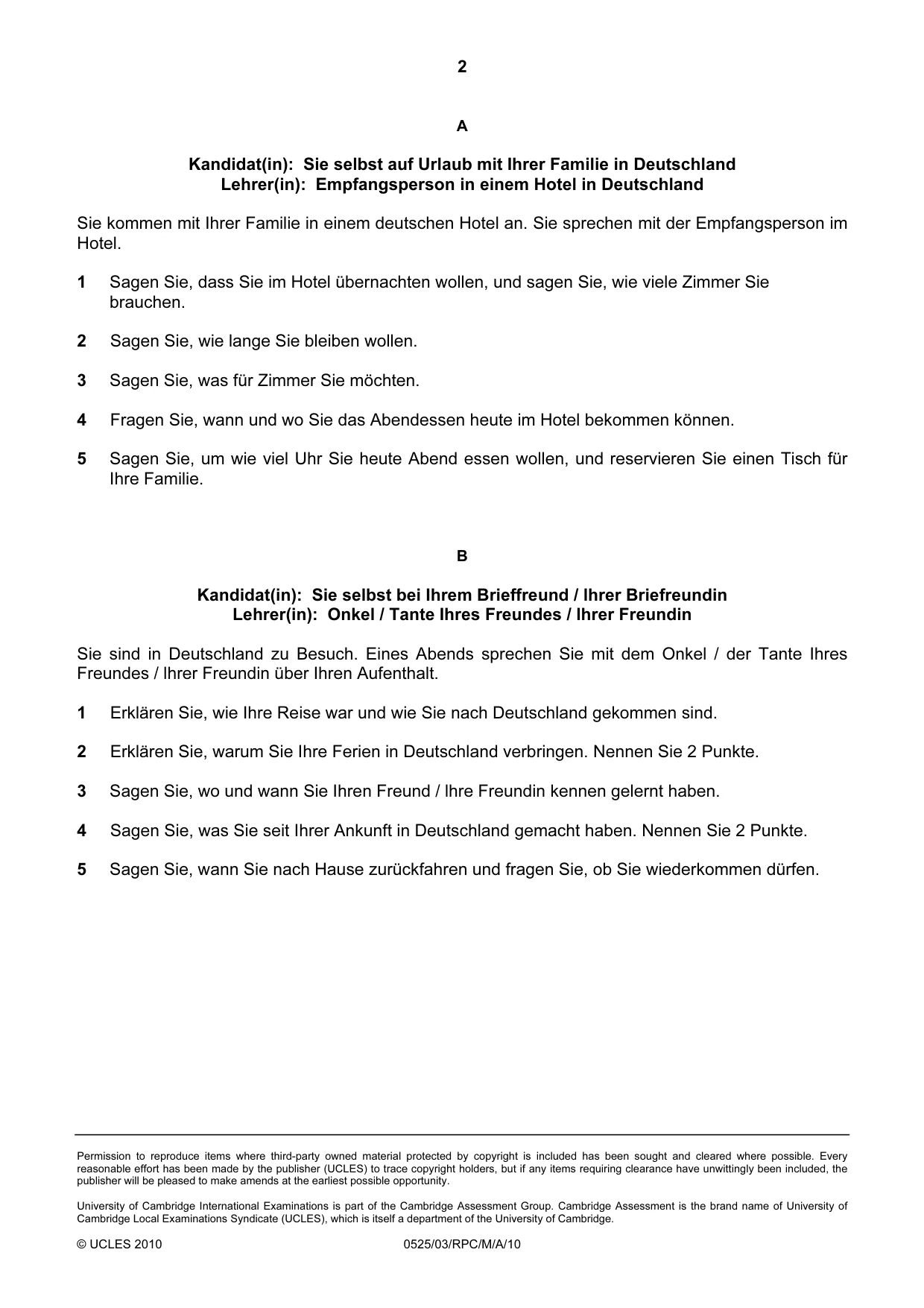 Cambridge IGCSE German - Foreign Language 0525 2010 May/June Paper 3 · Variant 1 question paper, page 10 of 18