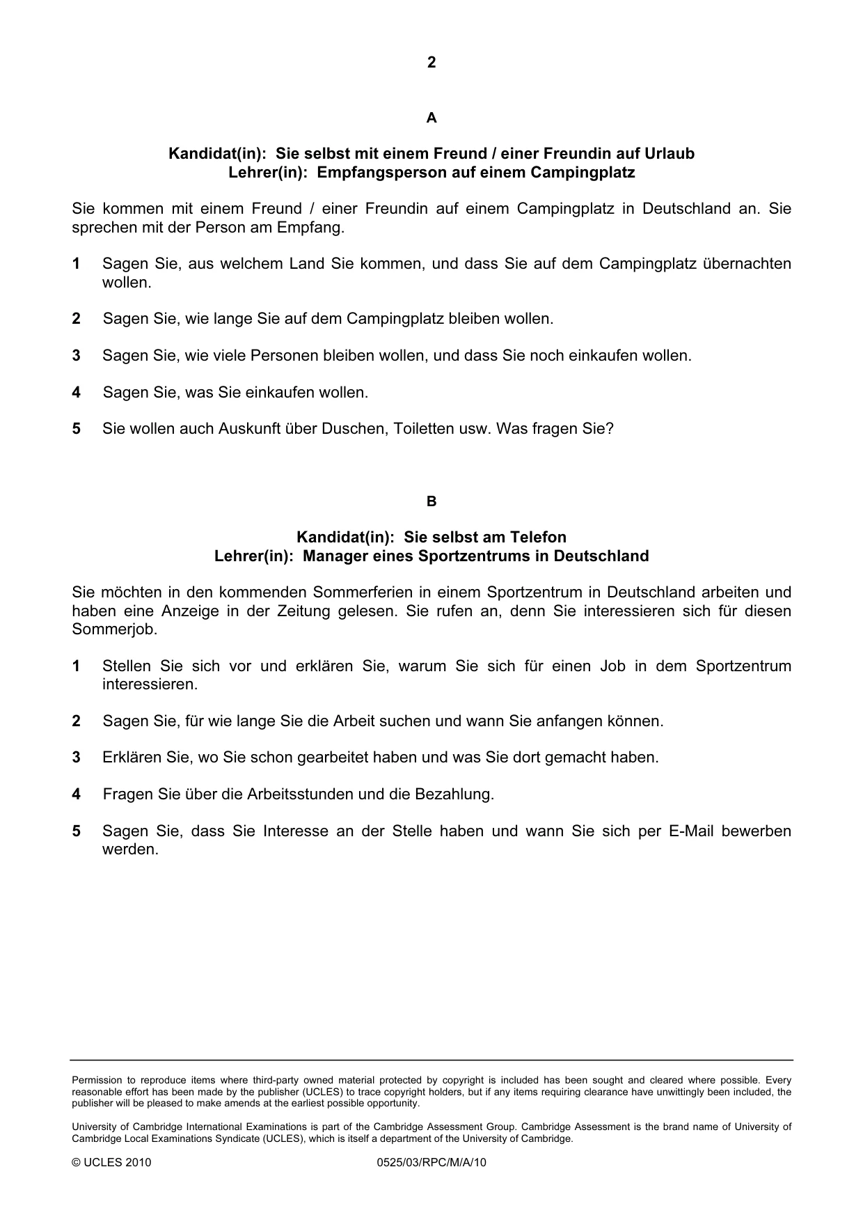 Cambridge IGCSE German - Foreign Language 0525 2010 May/June Paper 3 · Variant 1 question paper, page 14 of 18