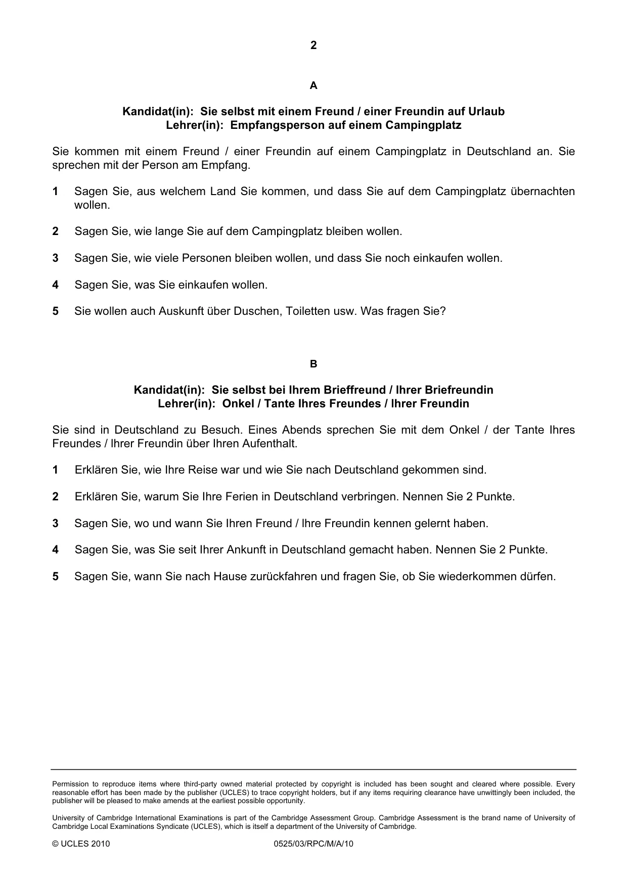 Cambridge IGCSE German - Foreign Language 0525 2010 May/June Paper 3 · Variant 1 question paper, page 16 of 18