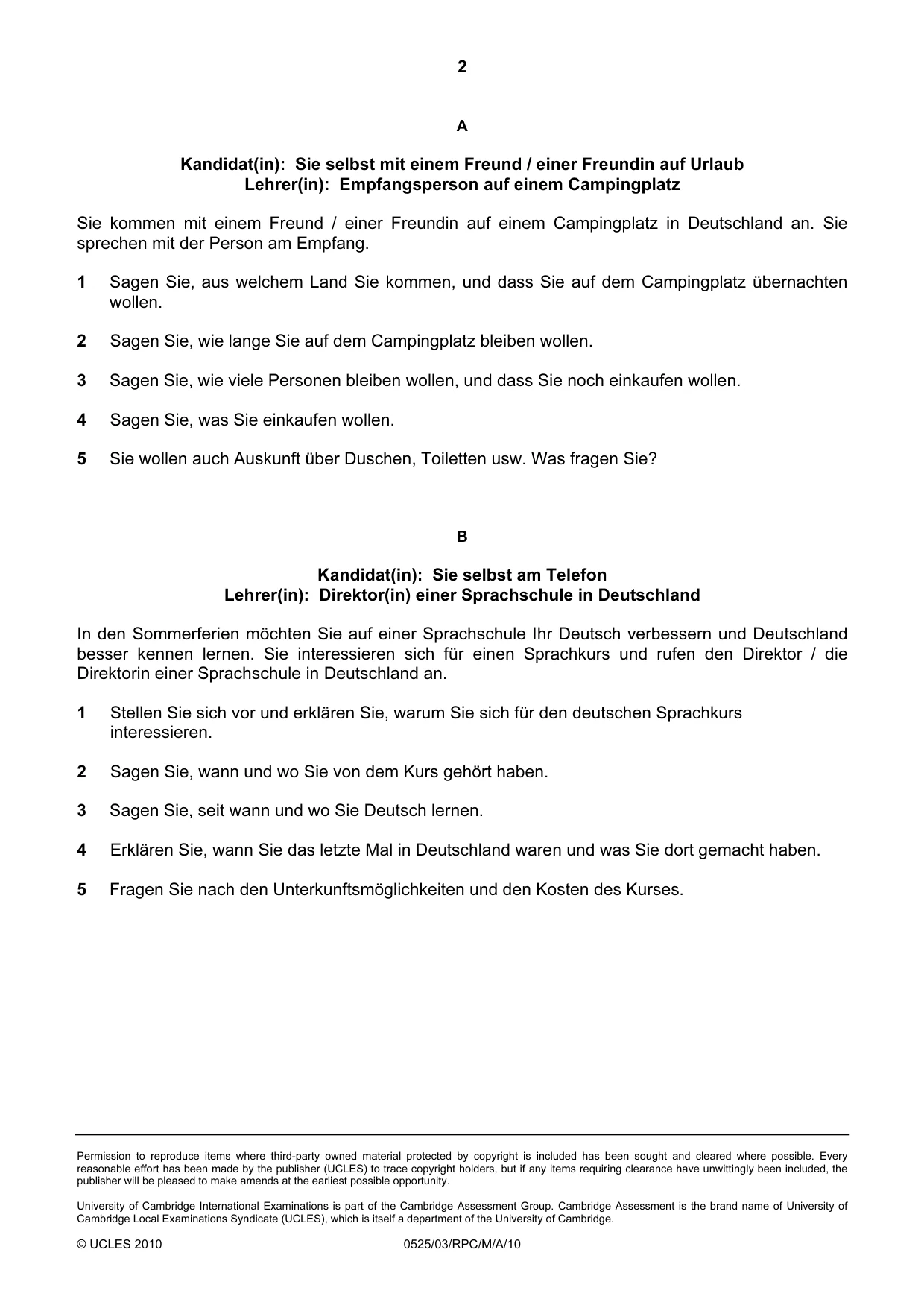 Cambridge IGCSE German - Foreign Language 0525 2010 May/June Paper 3 · Variant 1 question paper, page 18 of 18