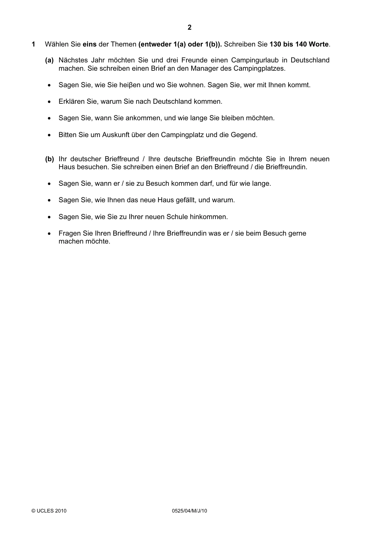 Cambridge IGCSE German - Foreign Language 0525 2010 May/June Paper 4 · Variant 1 question paper, page 2 of 4