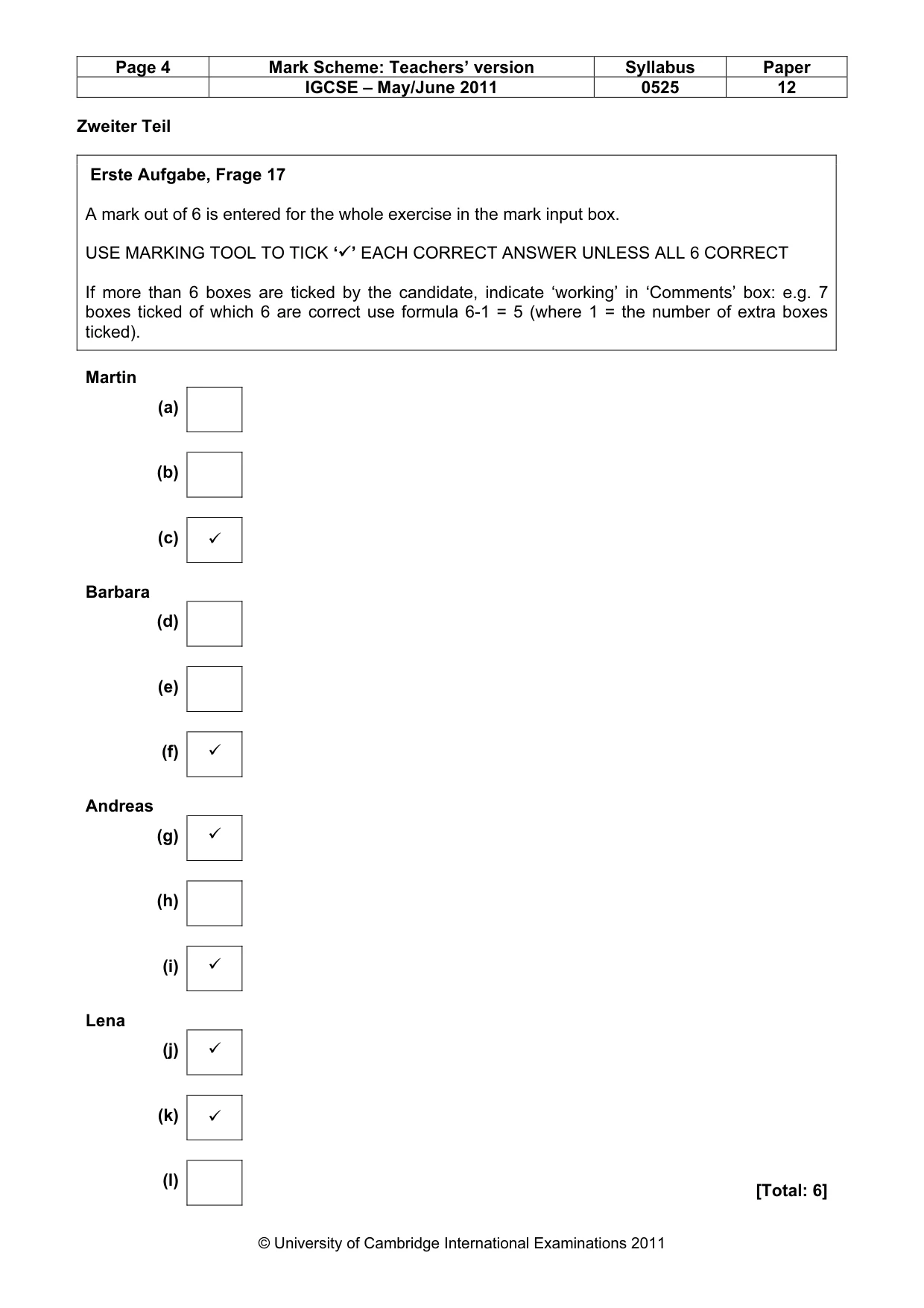 Mark scheme, page 4 of 7