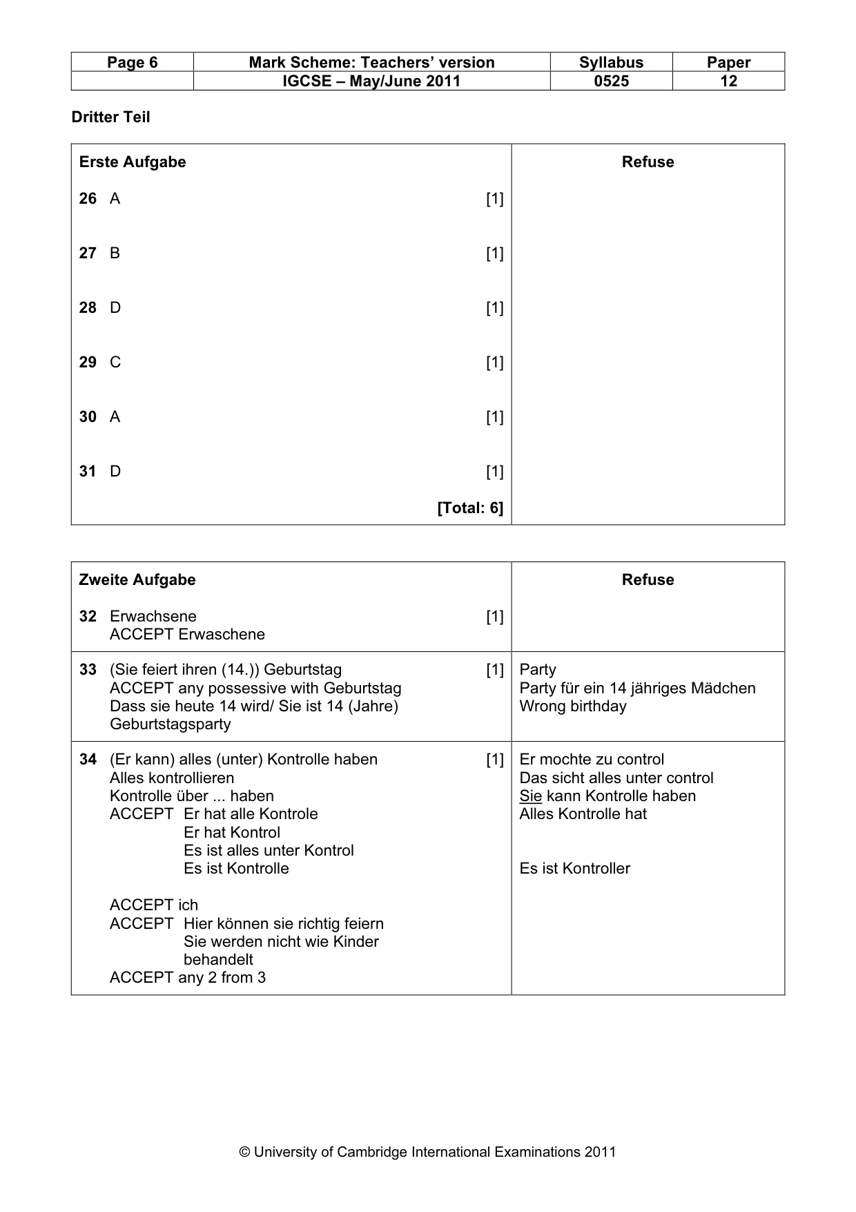 Mark scheme, page 6 of 7