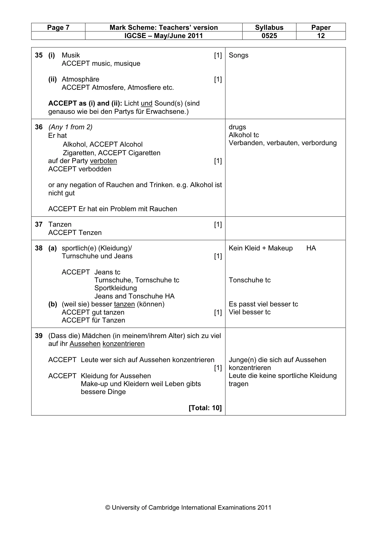 Mark scheme, page 7 of 7