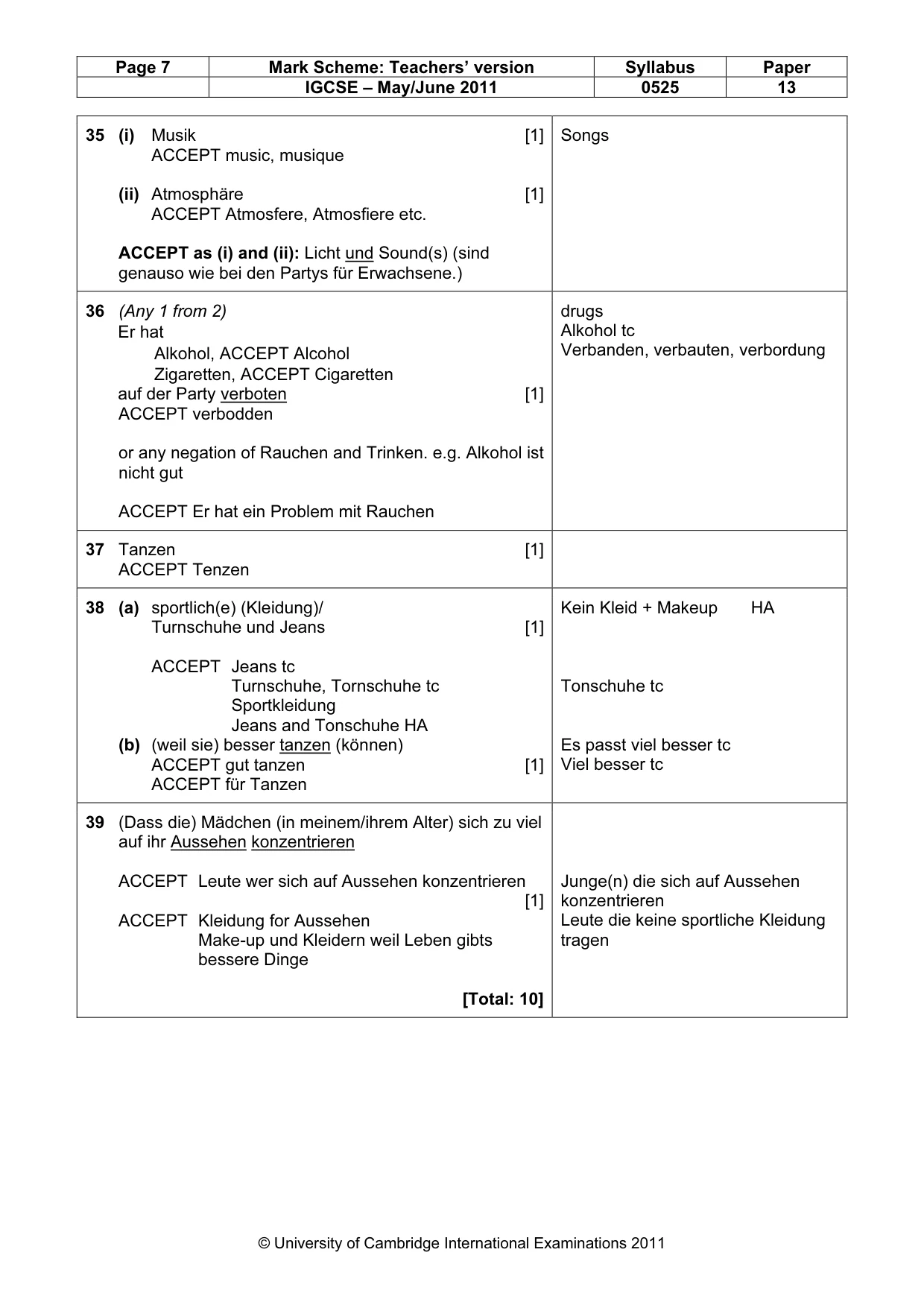 Mark scheme, page 7 of 7