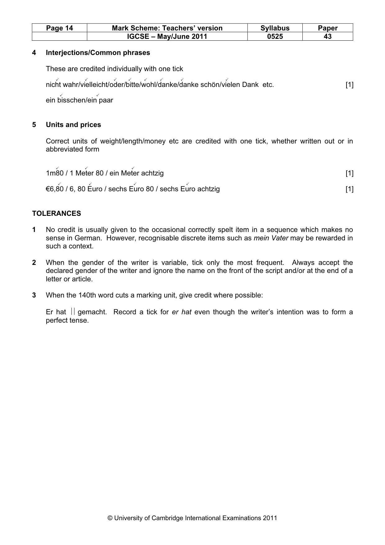 Mark scheme, page 14 of 15