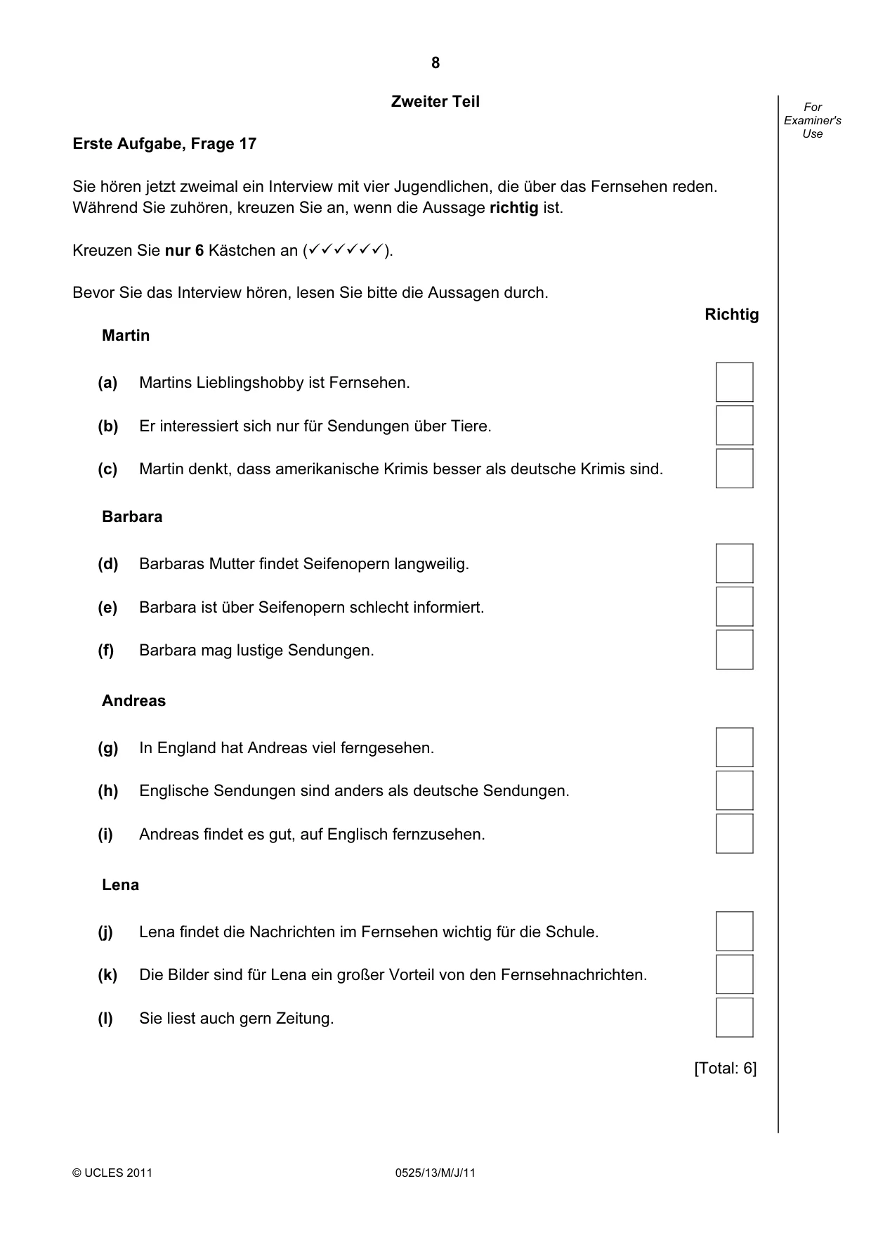 Cambridge IGCSE German - Foreign Language 0525 2011 May/June Paper 1 · Variant 3 question paper, page 8 of 12
