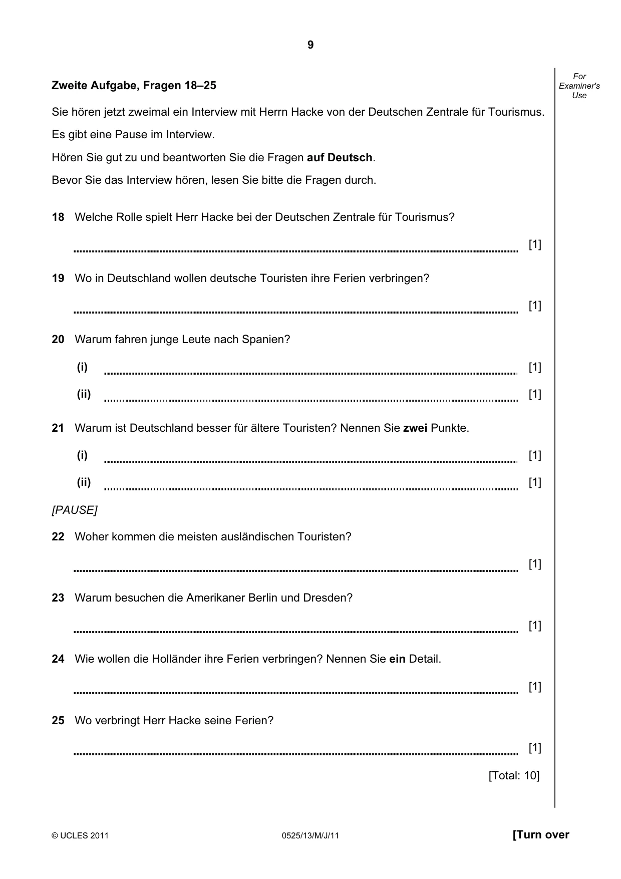 Cambridge IGCSE German - Foreign Language 0525 2011 May/June Paper 1 · Variant 3 question paper, page 9 of 12
