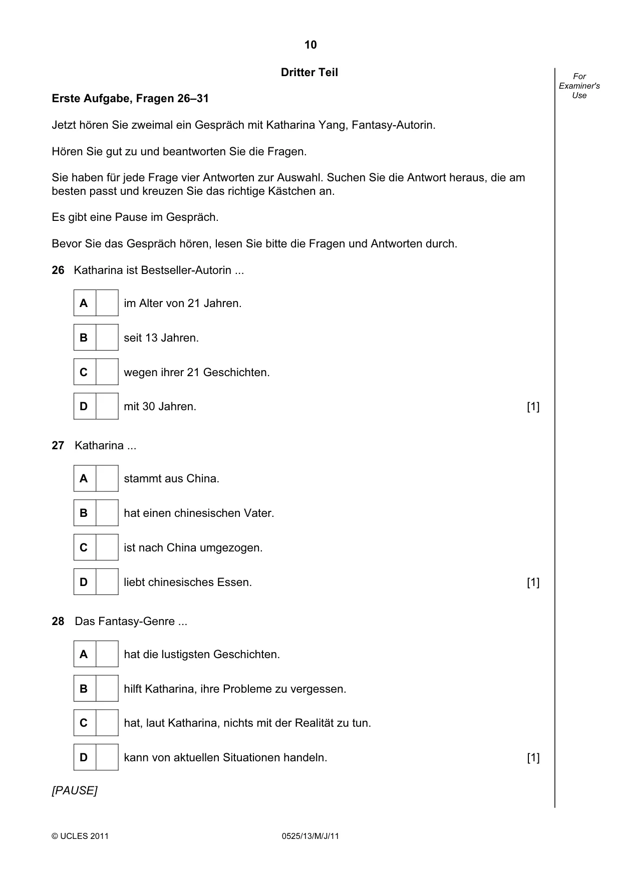 Cambridge IGCSE German - Foreign Language 0525 2011 May/June Paper 1 · Variant 3 question paper, page 10 of 12
