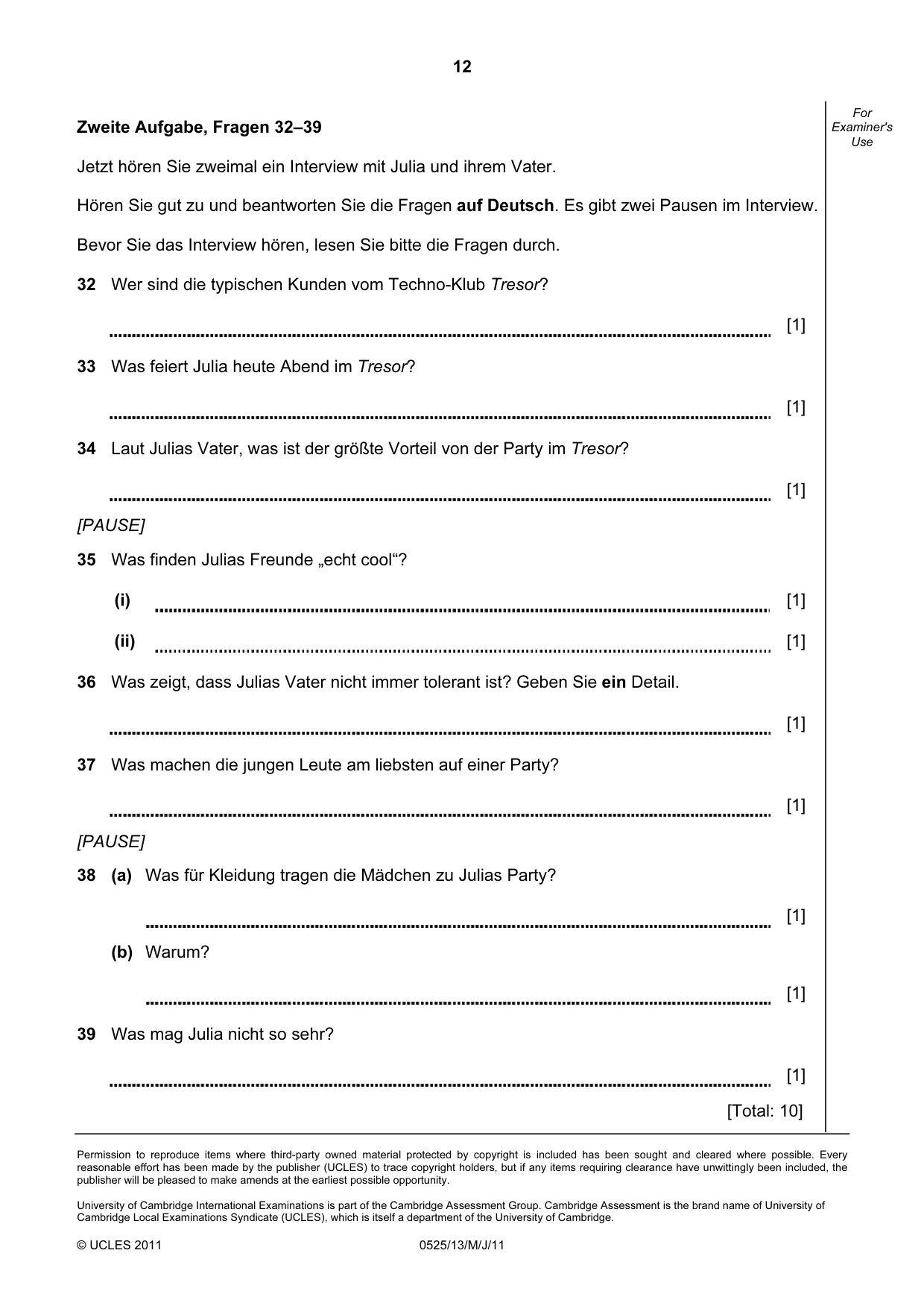 Cambridge IGCSE German - Foreign Language 0525 2011 May/June Paper 1 · Variant 3 question paper, page 12 of 12