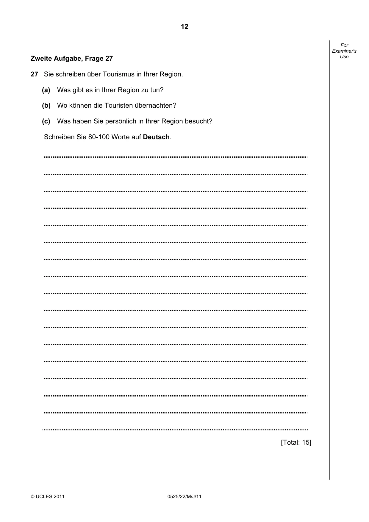 Cambridge IGCSE German - Foreign Language 0525 2011 May/June Paper 2 · Variant 2 question paper, page 12 of 20