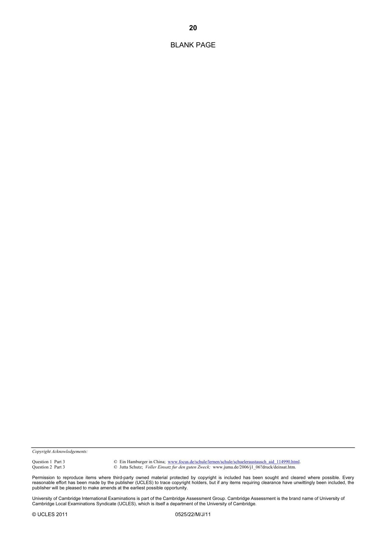 Cambridge IGCSE German - Foreign Language 0525 2011 May/June Paper 2 · Variant 2 question paper, page 20 of 20