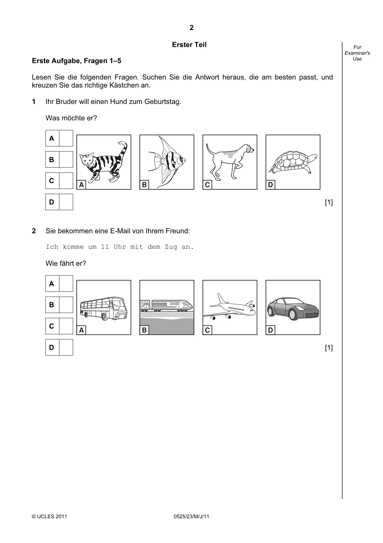 Cambridge IGCSE German - Foreign Language 0525 2011 May/June Paper 2 · Variant 3 question paper, page 2 of 20