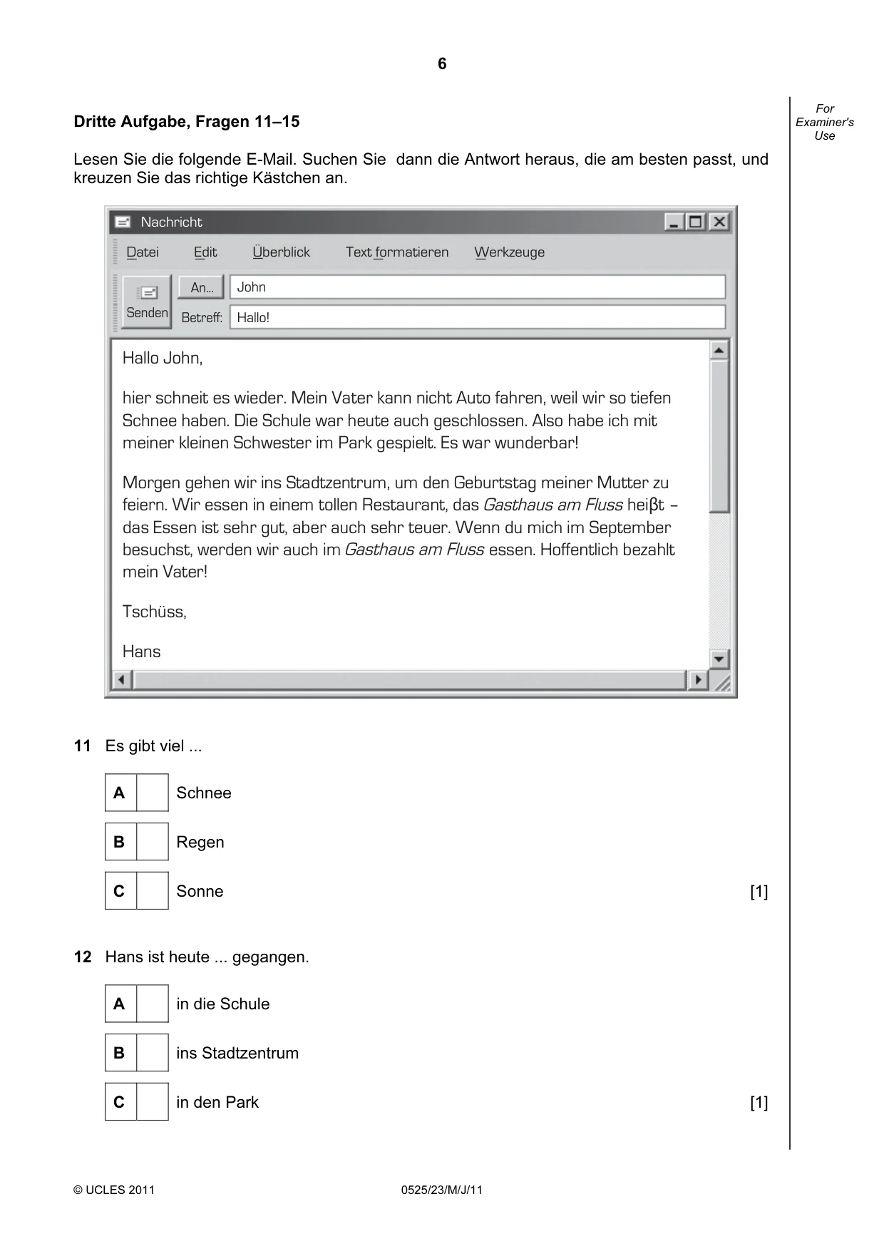 Cambridge IGCSE German - Foreign Language 0525 2011 May/June Paper 2 · Variant 3 question paper, page 6 of 20