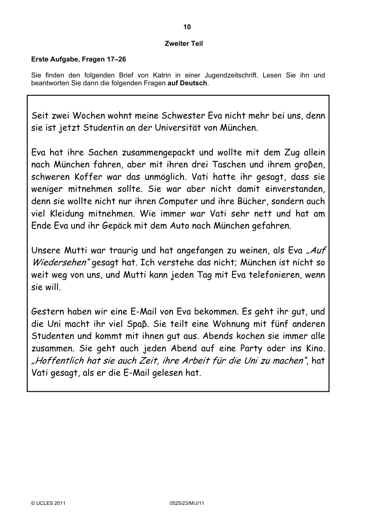 Cambridge IGCSE German - Foreign Language 0525 2011 May/June Paper 2 · Variant 3 question paper, page 10 of 20