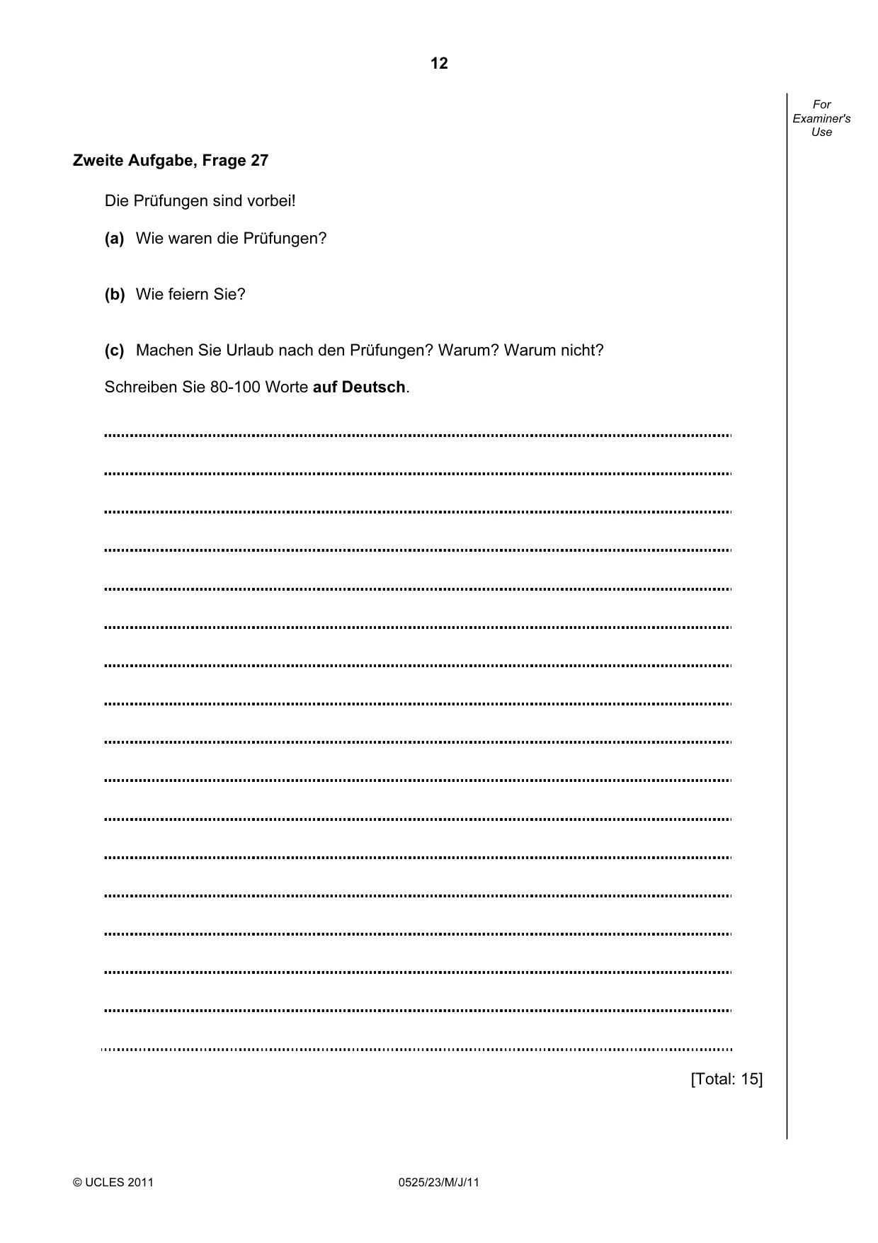 Cambridge IGCSE German - Foreign Language 0525 2011 May/June Paper 2 · Variant 3 question paper, page 12 of 20